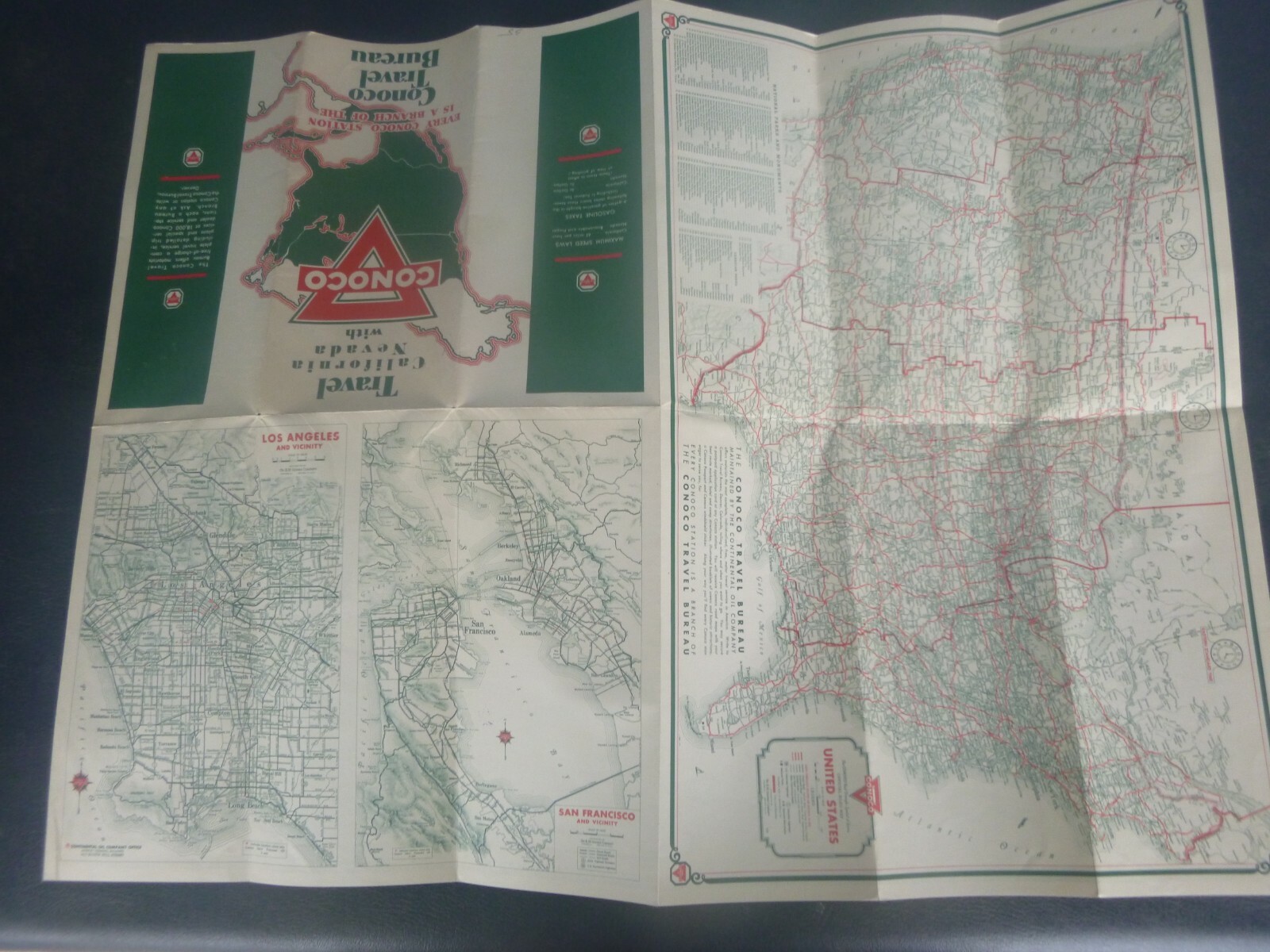 1935 California Nevada road map Conoco oil gas route 66