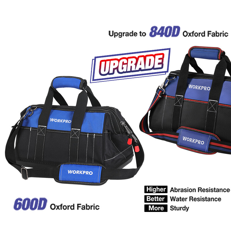 WORKPRO 16-inch Wide Mouth Tool Bag Heavy Duty Tool Storage Bag w/Shoulder Strap