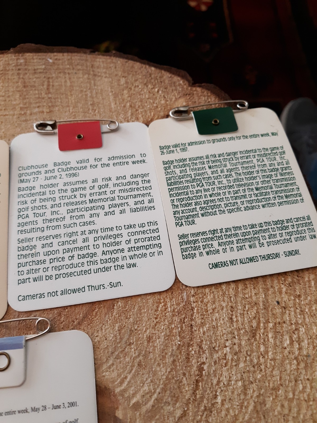 1994 1995 1996 1997 & 2001 Memorial Golf Tournament Patron & Clubhouse Badges