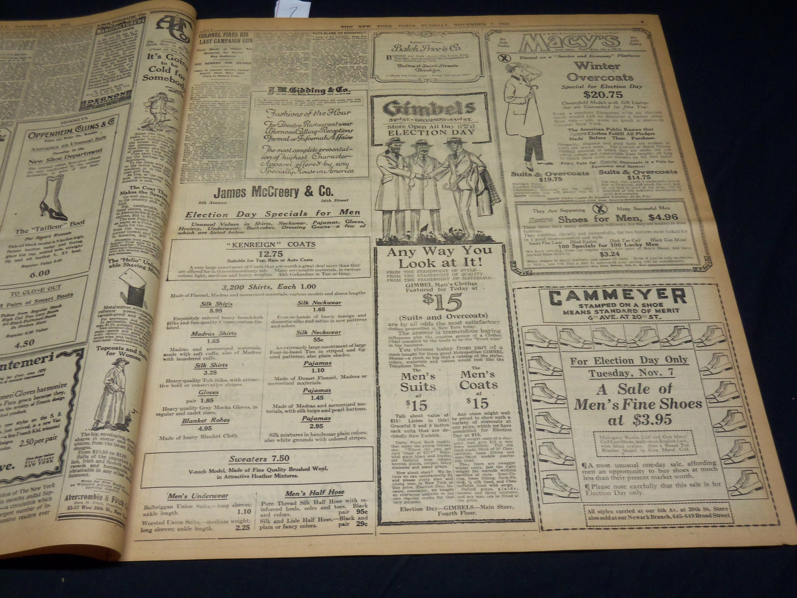 1916 NOVEMBER 7 NEW YORK TIMES - BOTH SIDES SURE OF VICTORY TODAY - NT 7686