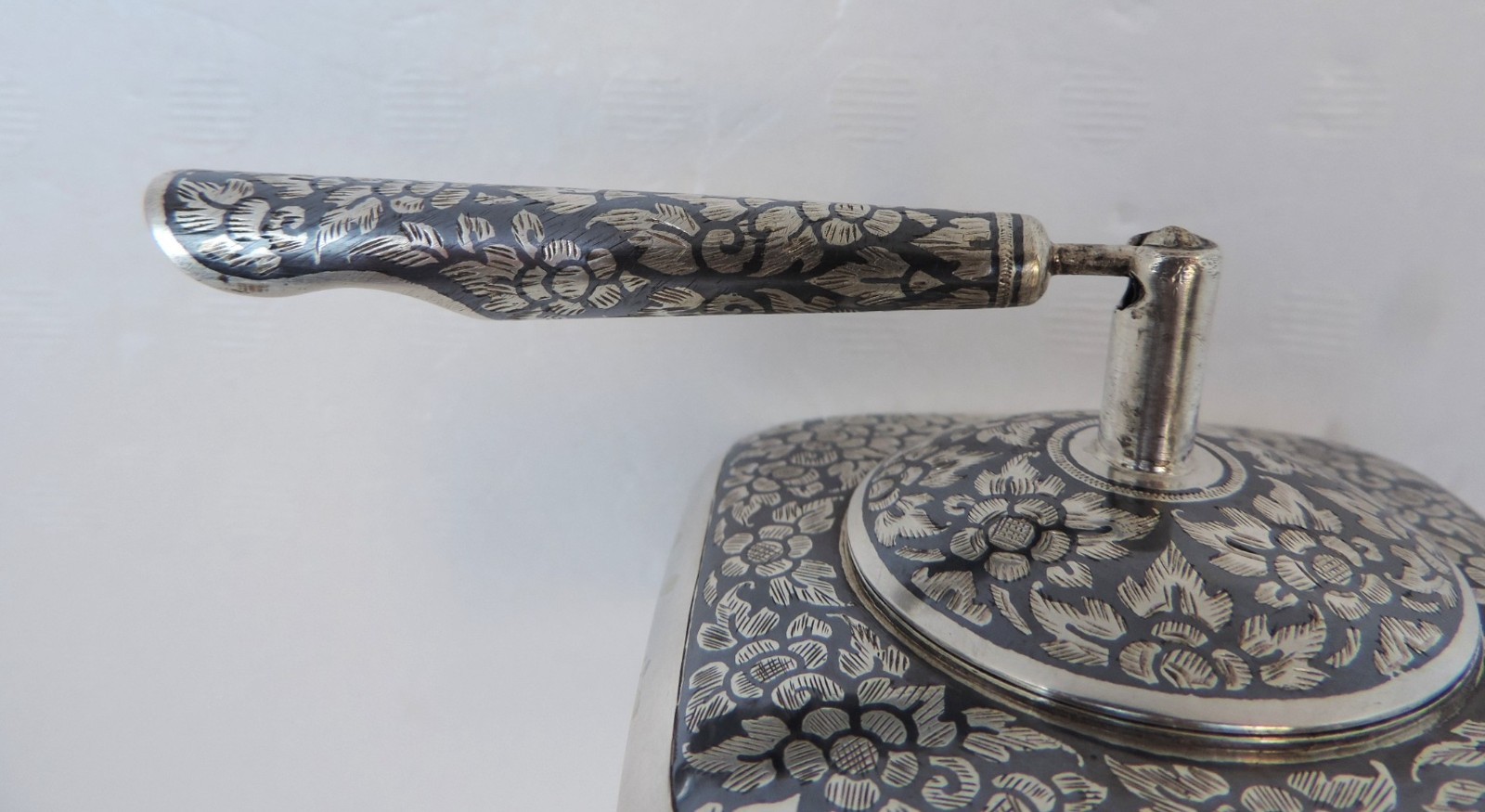 Thai Nakon Siam Sterling Silver Niello Pen Pencil Holder box Desktop Stand 205g