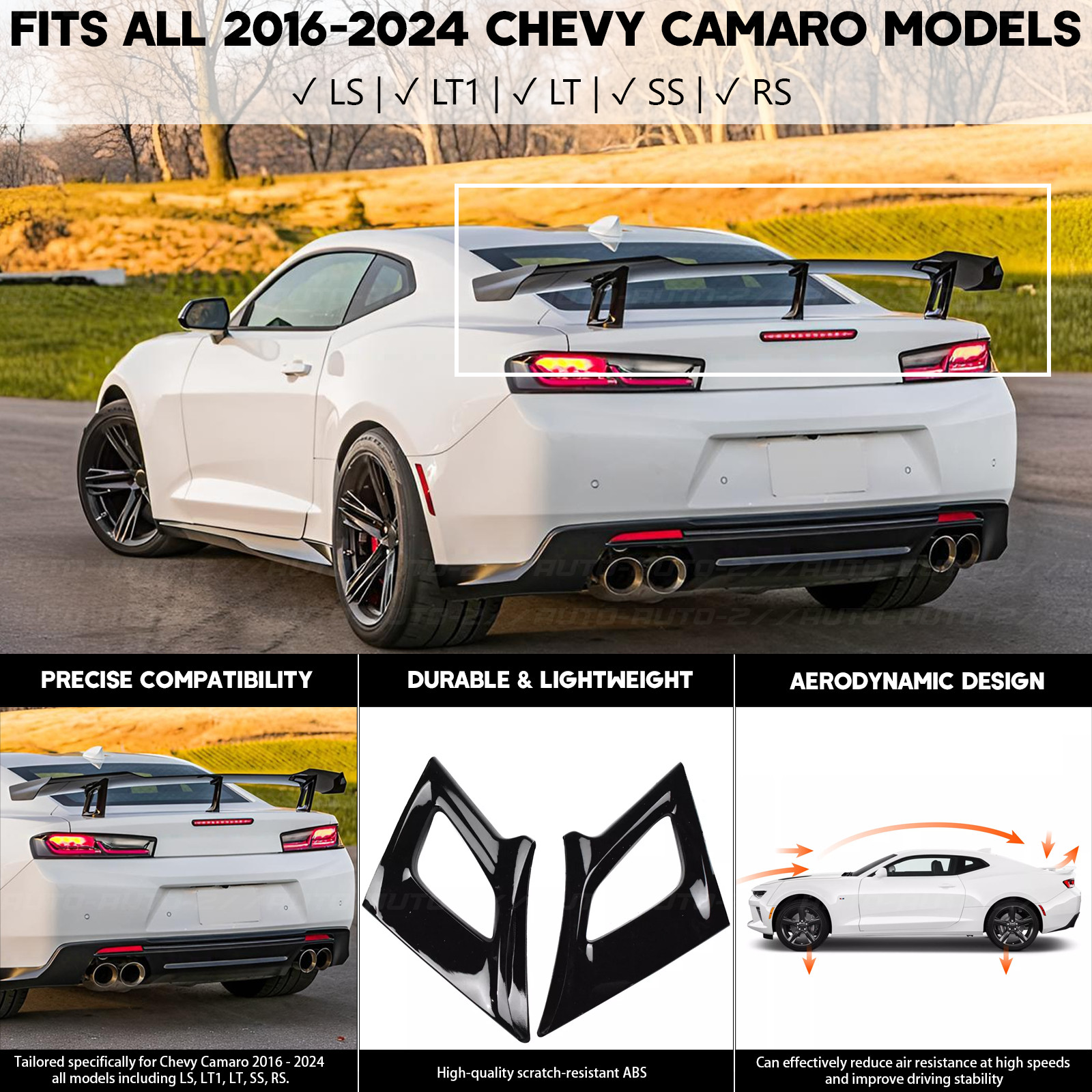 Trunk Spoiler Wing Gloss Black For Chevy Camaro ZL1 1LE Style LT RS SS 2016-2024