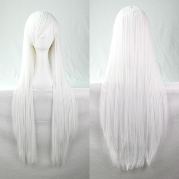 PreAsion Wig Straight Cosplay Hair Props White Chemical Fiber 31.5inch Animation
