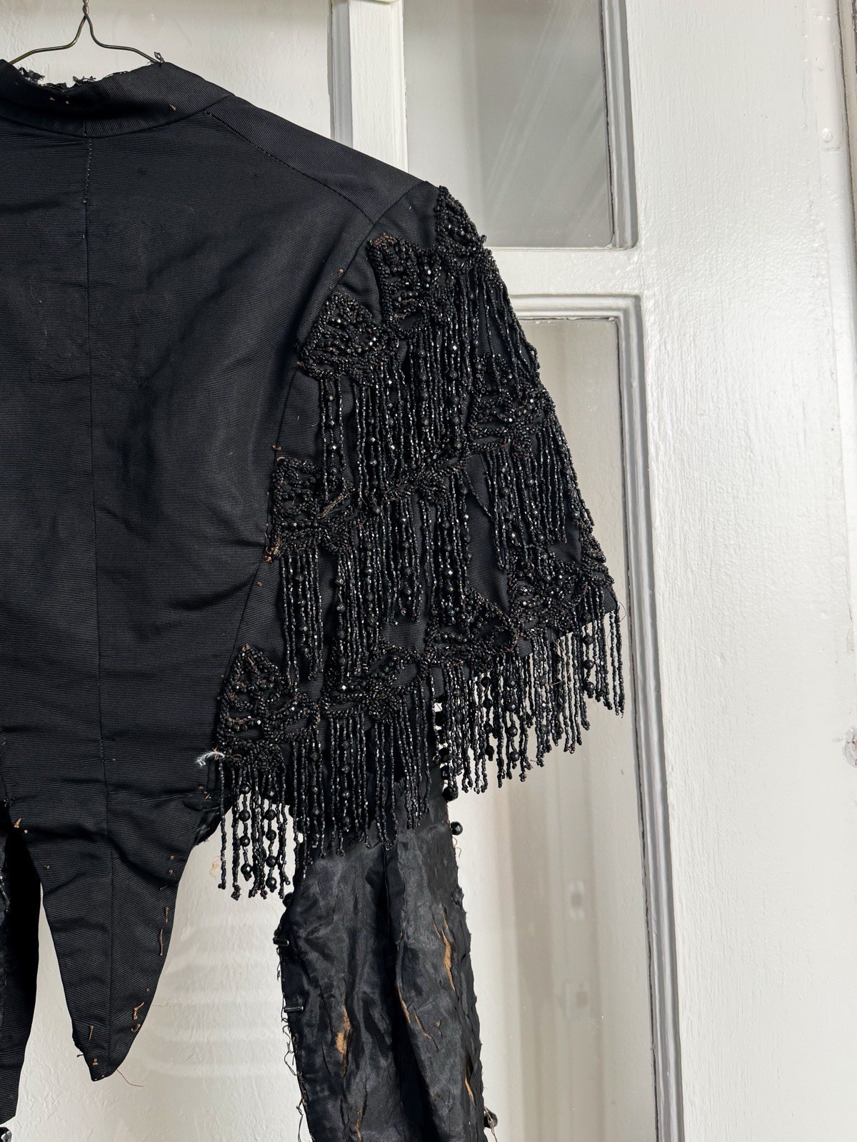 Antique Victorian Mourning Bodice Jacket with Jet Bead Fringe Late 19th Century