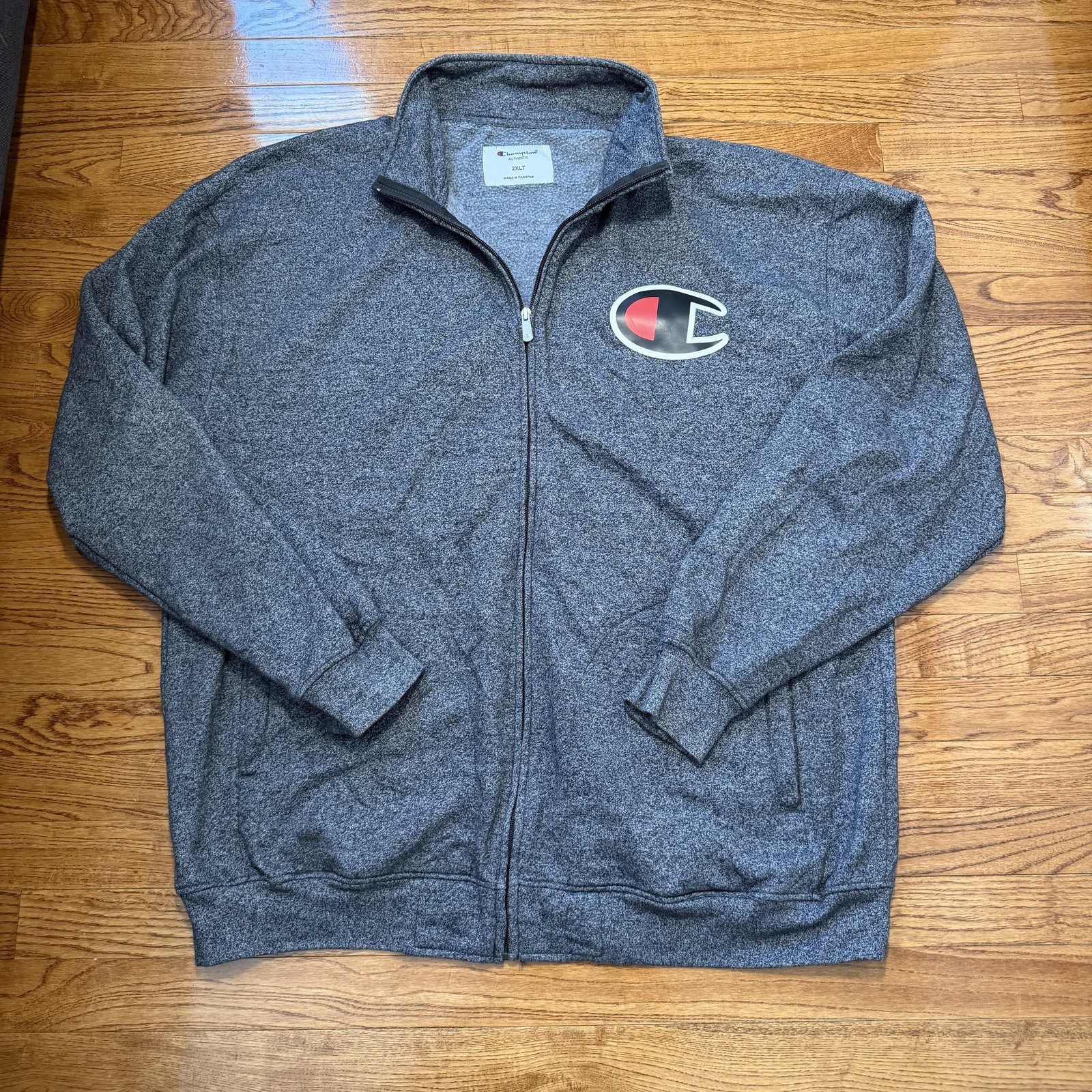 Champion Jacket Mens 2XLT Gray Full Zip Fleece Track Big Tall Logo Stand Collar