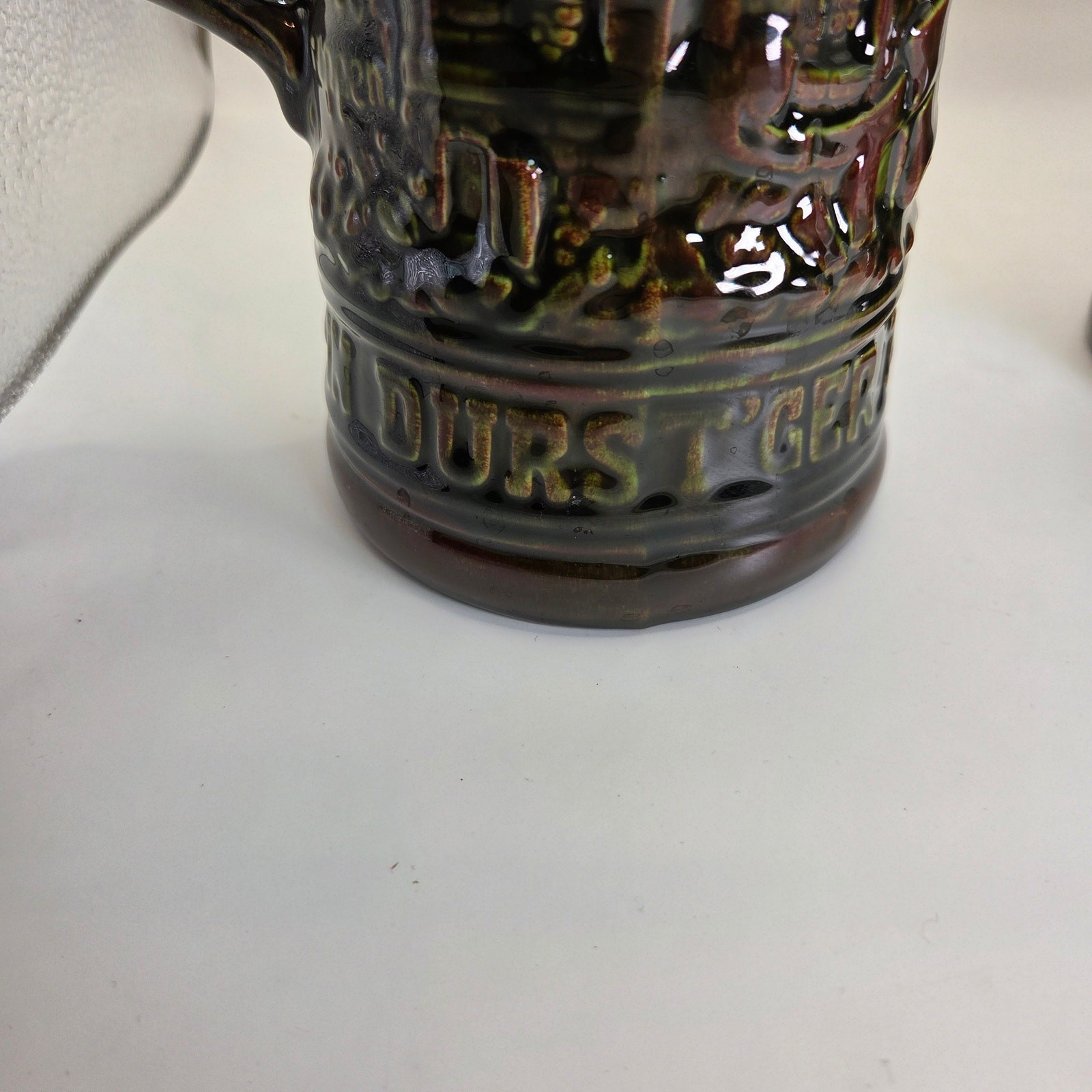 Vintage German Style Beer Steins Pair Signed “Sam :)” 8.5” Brown Glaze