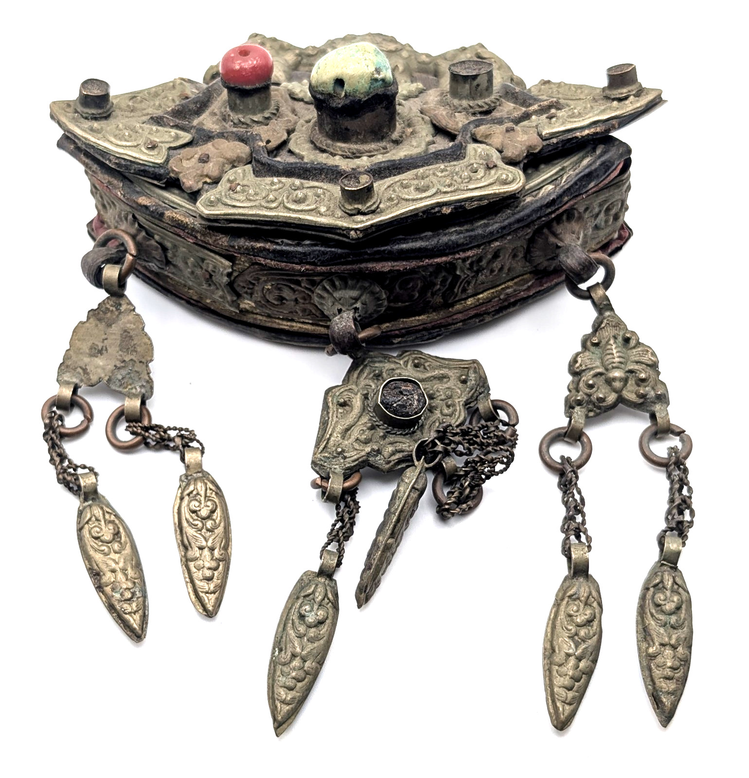 Antique 19thC Tibetan Chakmak Tinder Pouch & Matching Leather Belt Strap Set