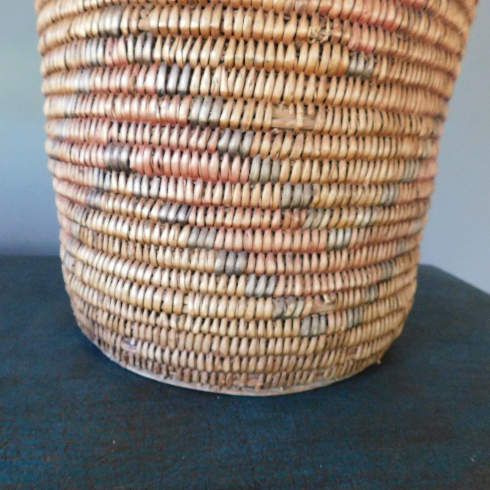 VINTAGE SOUTHWEST INDIAN JICARILLA APACHE POLYCHROME CYLINDRICAL BASKET
