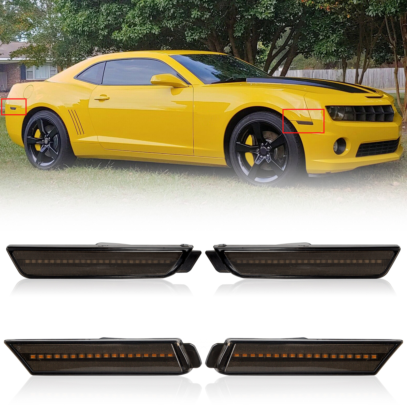 4PCS LED Bumper Side Smoked Marker Light Lamps Set For 2010-2015 Chevy Camaro