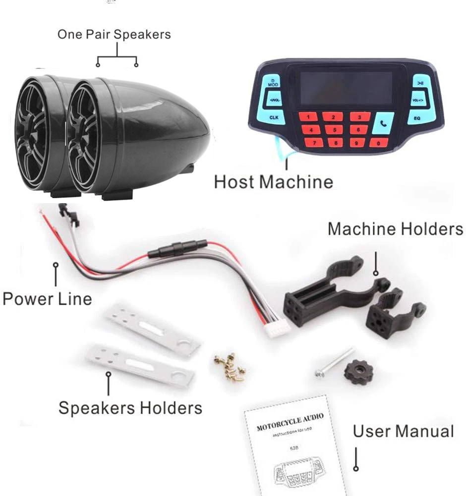 UTV ATV Bluetooth Amplifier Sound System Hand-free Speakers FM USB Audio System