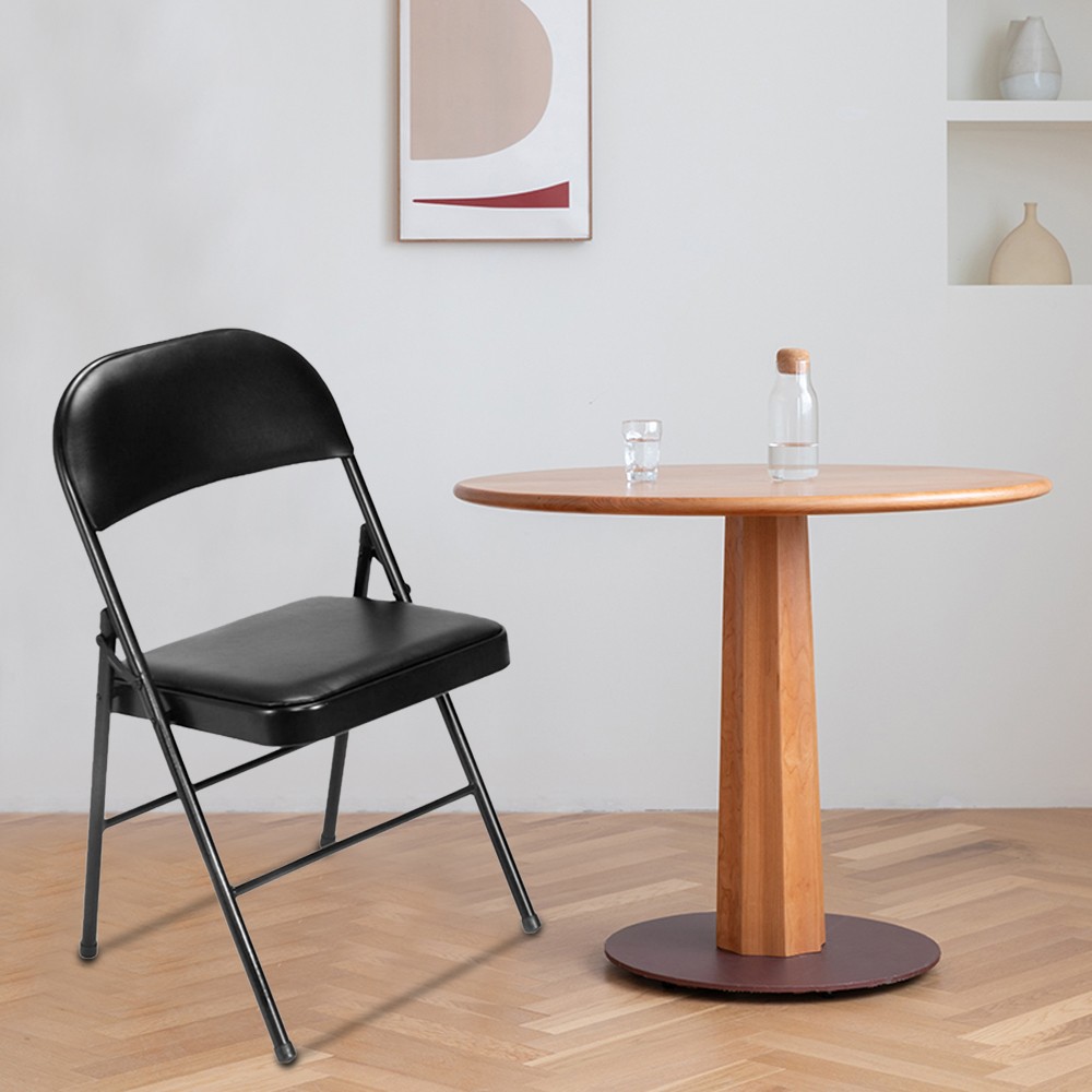 6 Commercial Folding Chairs Steel Frame Fabric Padded Seat for Indoor Outdoor