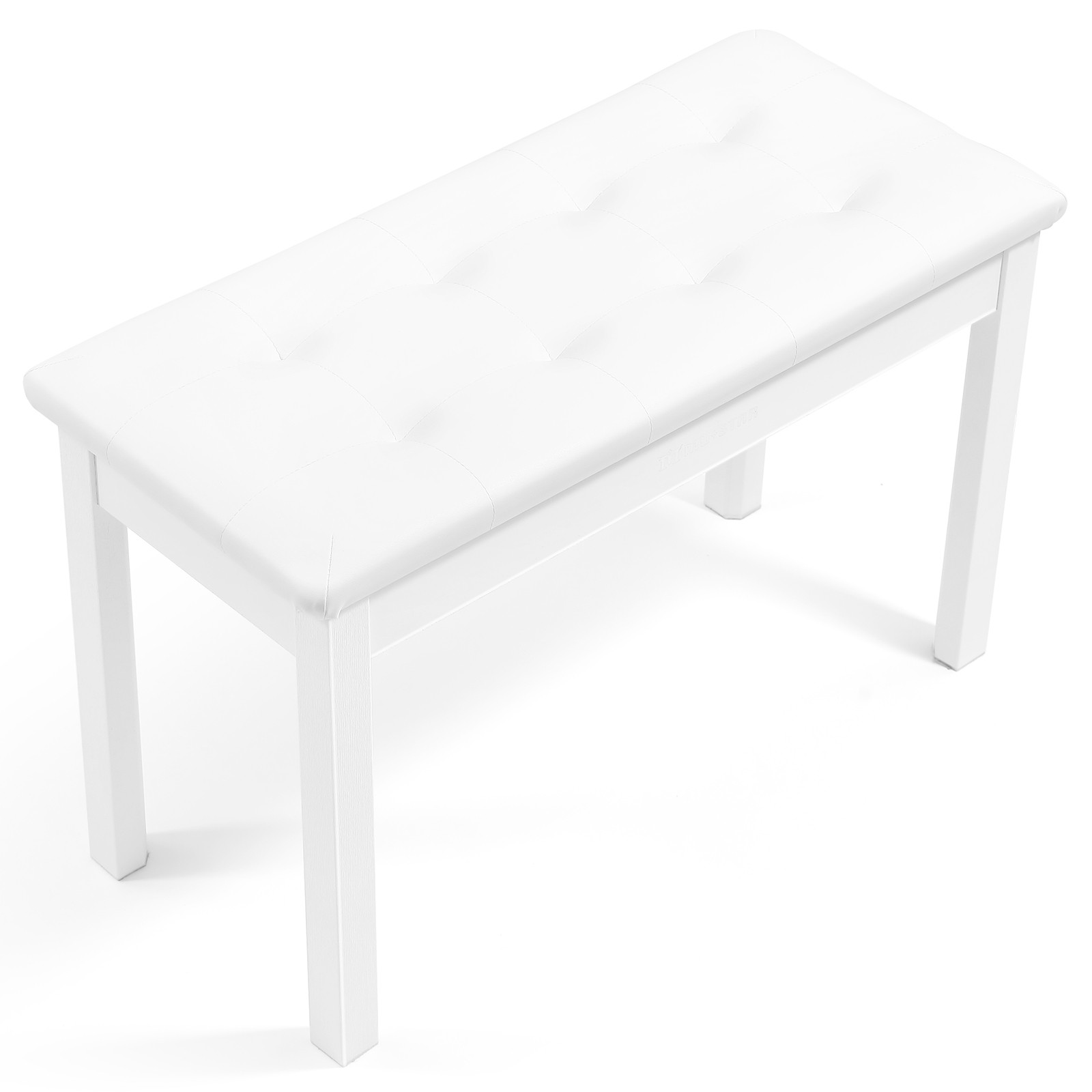 Wooden White Duet Piano Keyboards Bench Vanity Stool with Storage,Padded Cushion