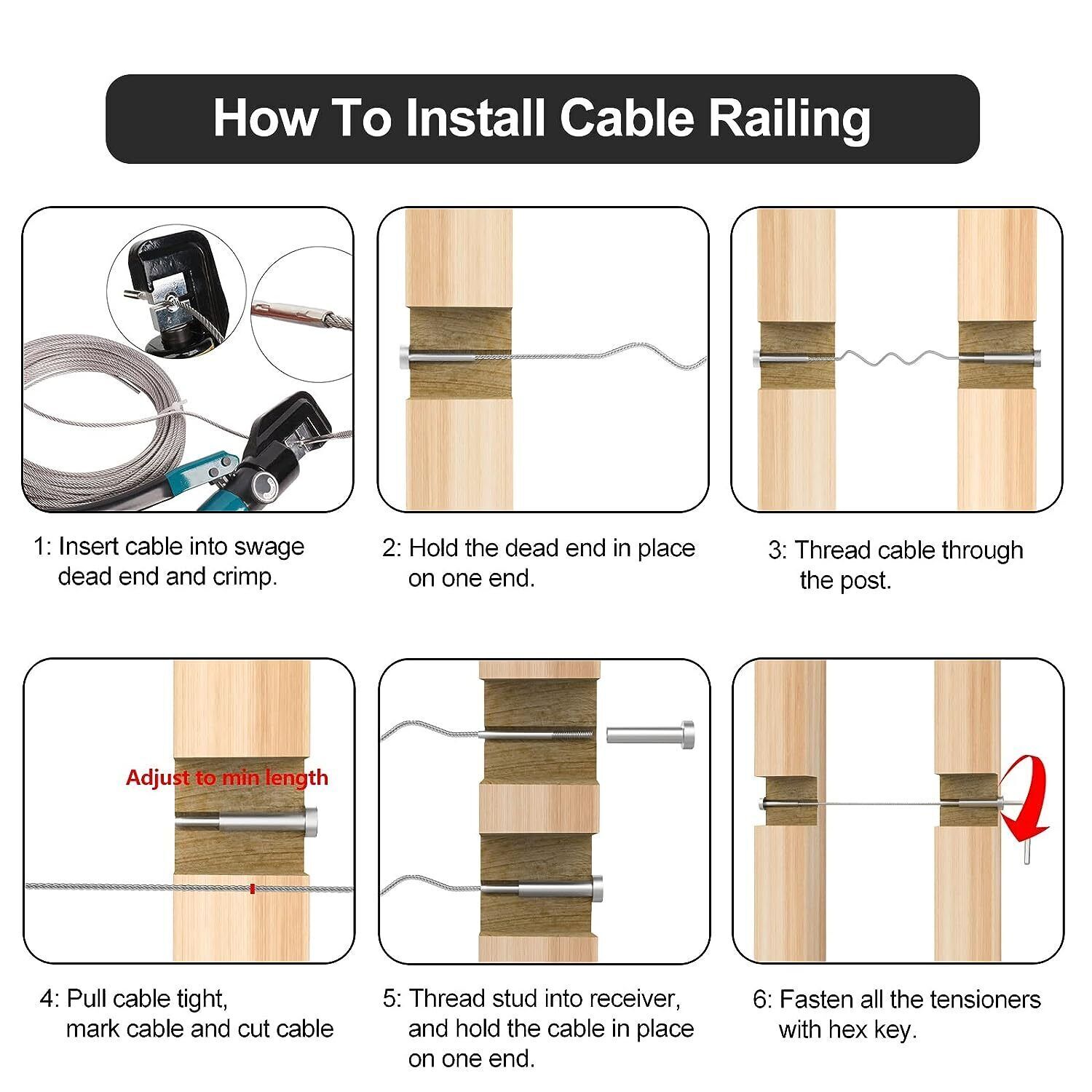 Stainless Steel Invisible Receiver Stud Swage End Fitting 3/16" Cable Railing US