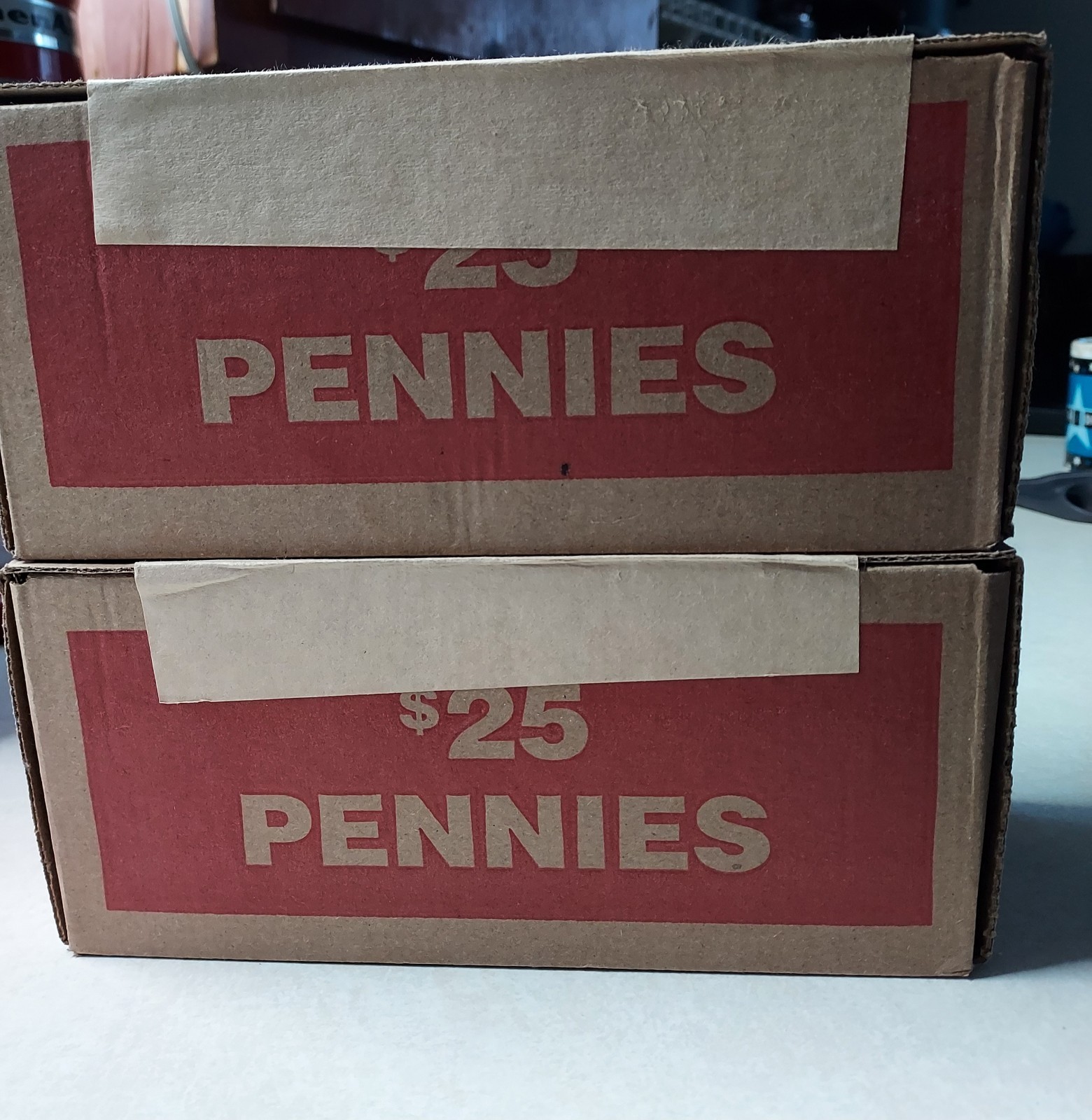 Sealed Box Of Pennies  , 50 rolls  , $25 face value  ,14.8 lbs , unopened