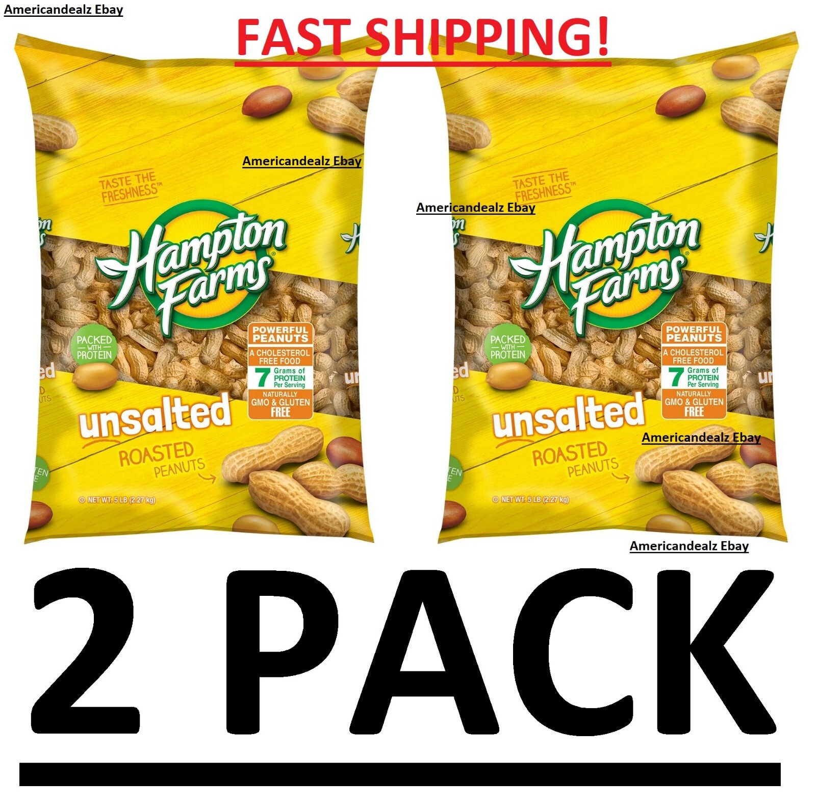 2 PACK Hampton Farms Unsalted In-Shell Peanuts 10 lbs. TOTAL - FAST SHIPPING