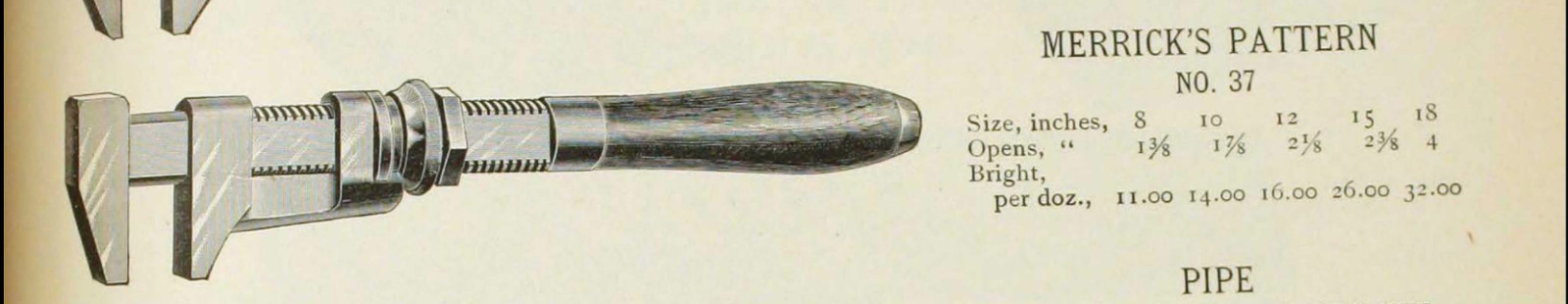 1900's Bemis & Call Co. No. 37 Nut/Monkey Wrench 10" Wood Handle Merrick Pattern