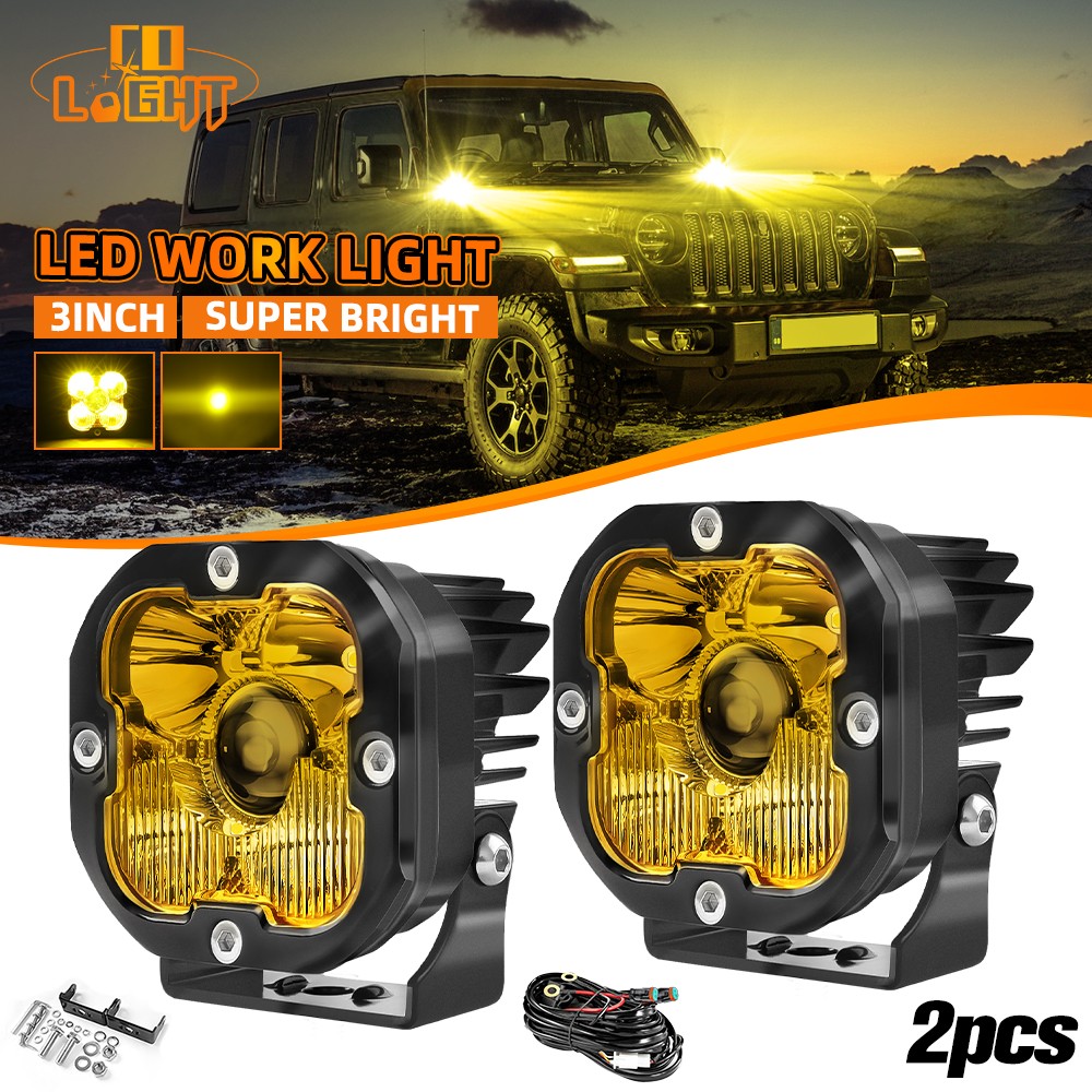 COLIGHT Sport Amber LED Pair Driving/Combo Truck ATV SUV  Lights w/ Wire Harness