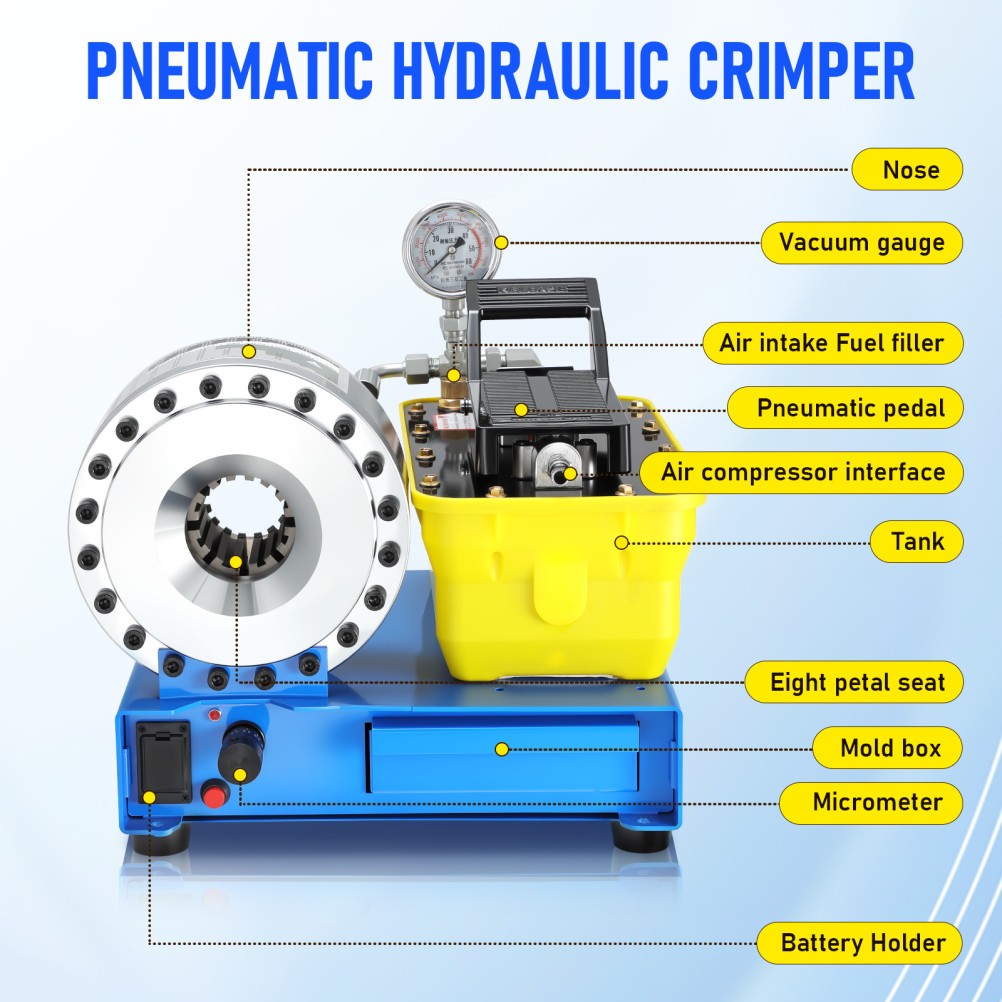 Pneumatic Hydraulic Hose Crimper High Pressure Hose Clamping Machine 40Mpa 8 Die