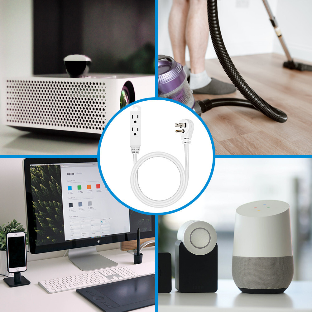 DEWENWILS 2 Pack 3 ft Extension Cord with Flat Plug 3 Grounded Outlets 16/3 Awg