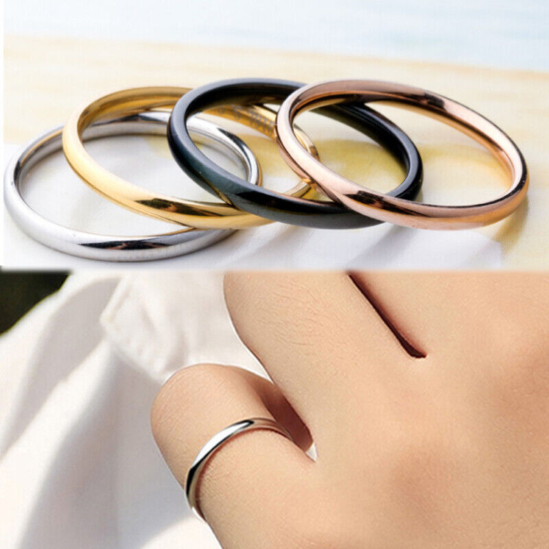 2mm Gold Plated Stainless Steel Stackable Ring Wedding Band Women Girl size 3-13