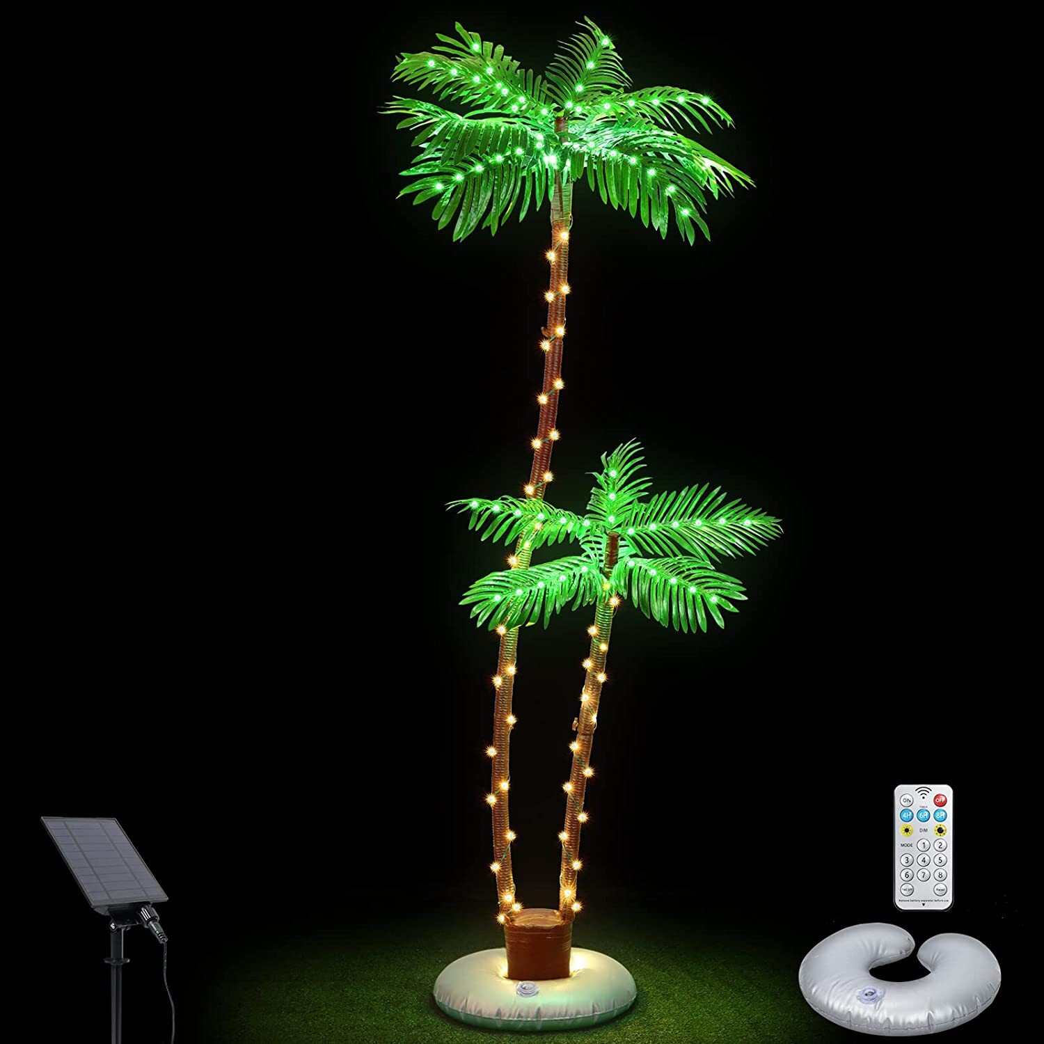 6ft Solar Lighted Palm Tree Artificial Fake Tree Lights Tiki Bar Pool Deck Decor