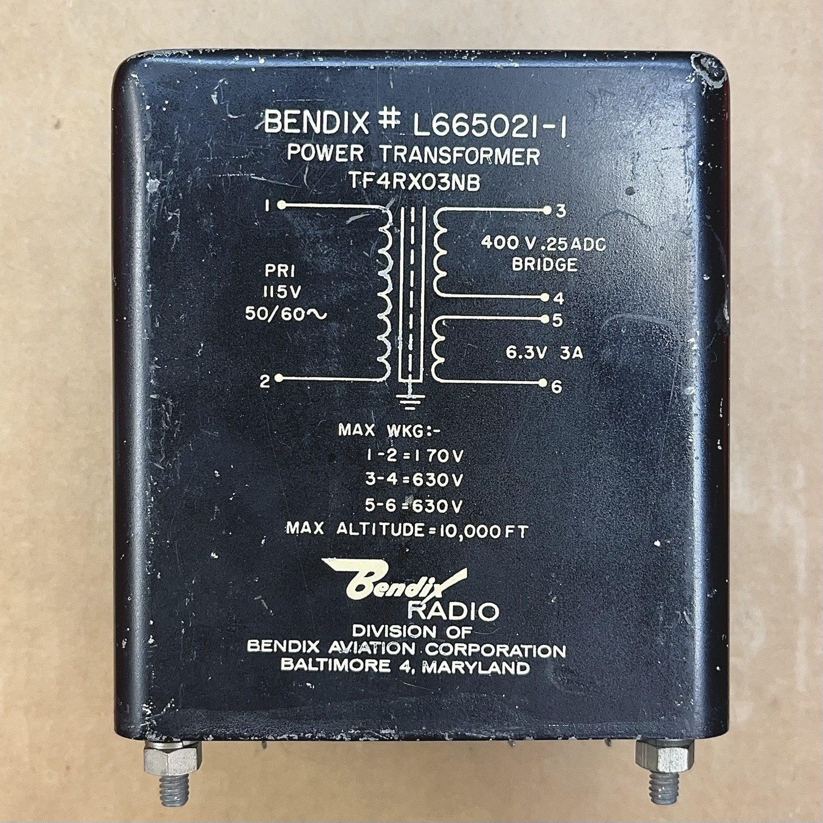 NOS BENDIX #L665021-1 Tube Amplifier Power Transformer 400V 250mADC 6.3V 3A 115V
