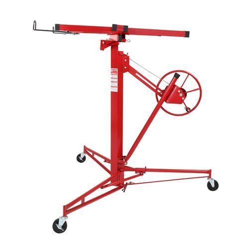 11 FT Drywall Rolling Lifter Panel Hoist Jack Lifter w/Lockable Wheels Steel Red
