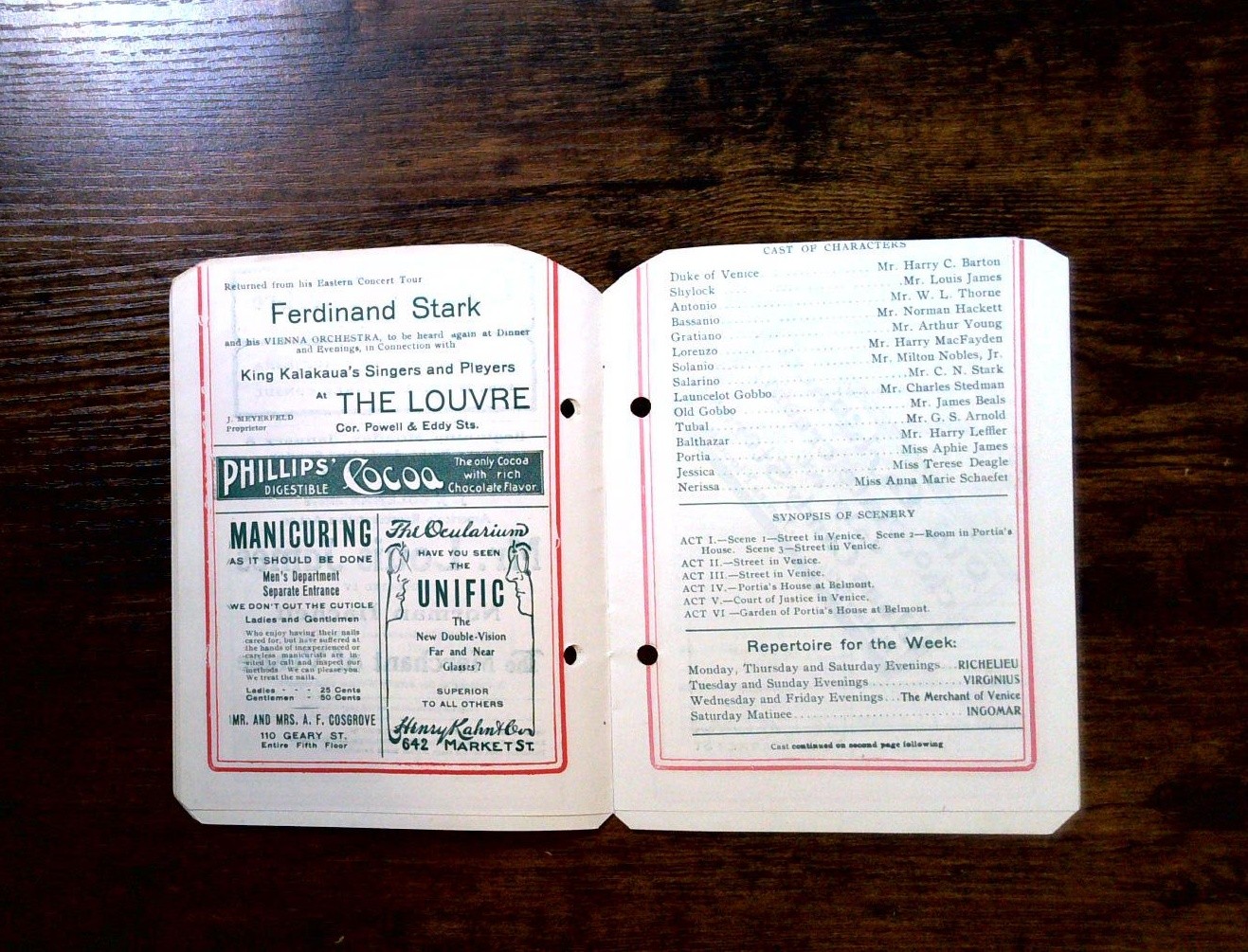 2226----1906 Columbia Theatre programs San Francisco destroyed by earthquake