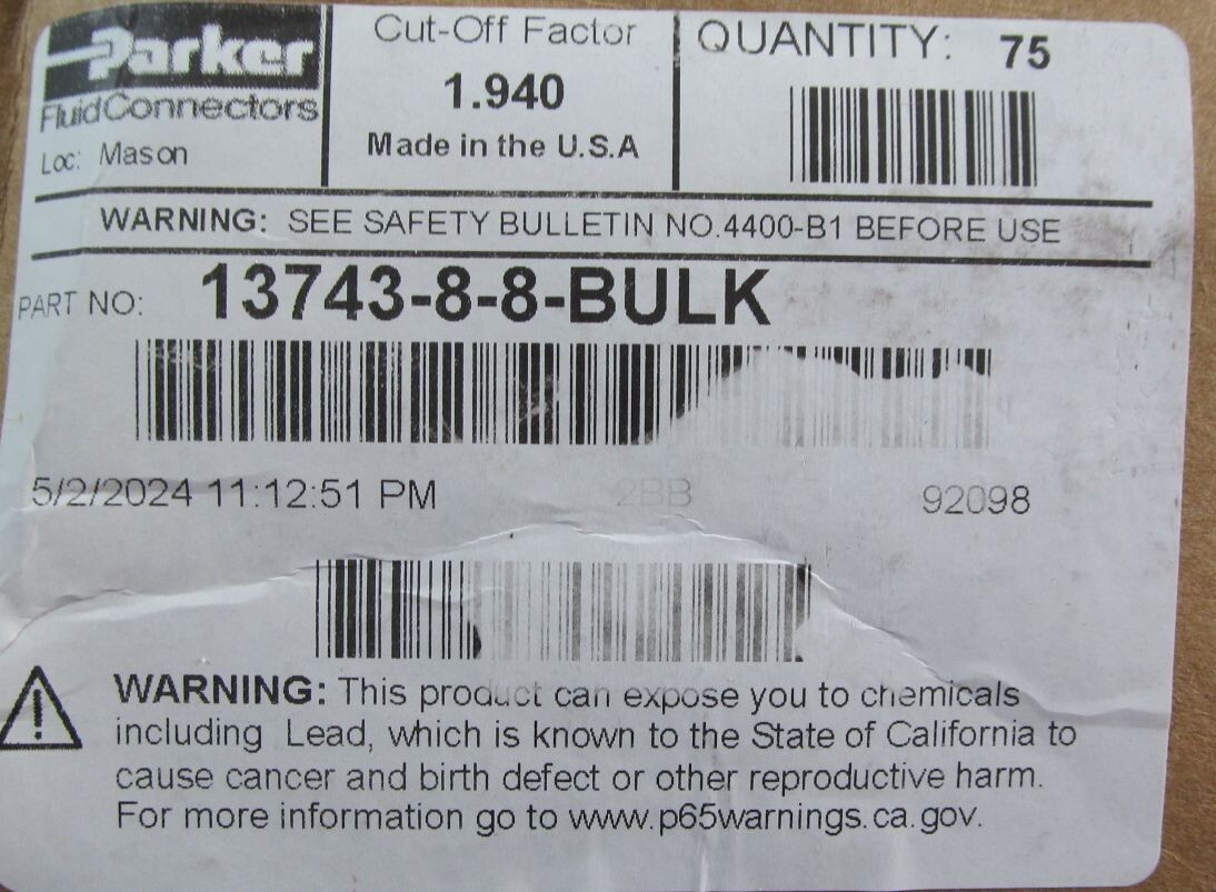 75x PARKER 13743-8-8 HYDRAULIC HOSE SWIVEL CRIMP FITTING FEMALE JIC 3/4 x 1/2"