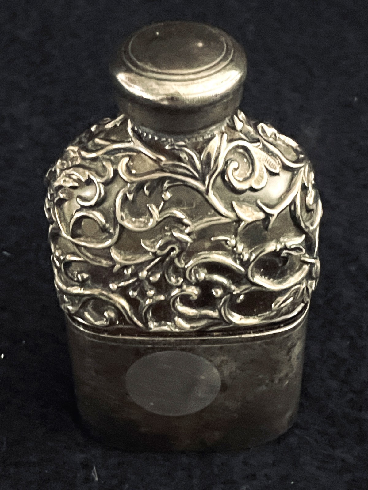 Civil War Era Whiskey Glass Flask MV OLRY w Repousse Style Metalwork