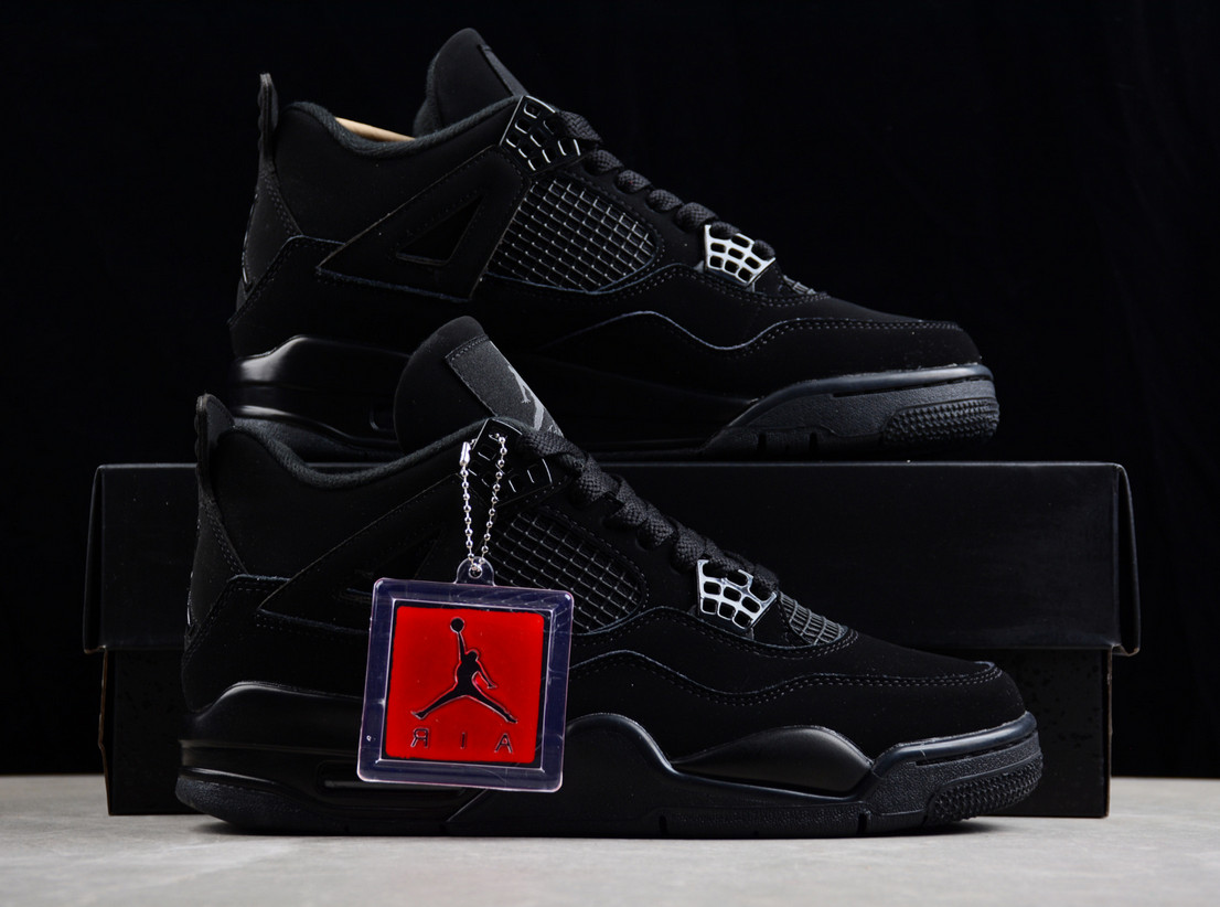 Jordan 4 “Black Cat”Retro Men's Black Basketball Shoes Mid-Top