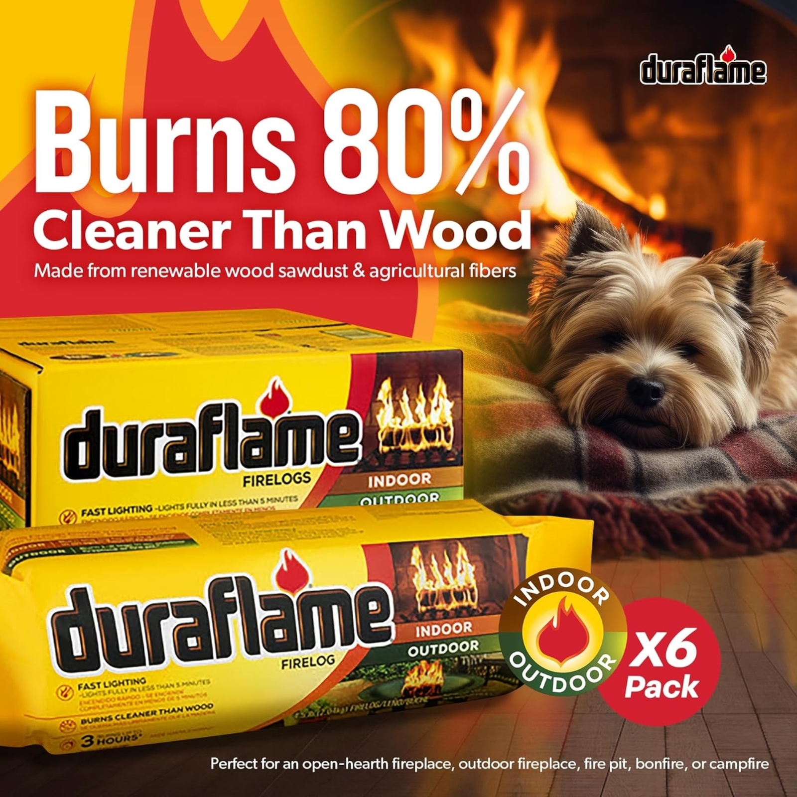 Duraflame 4.5lb Firelog, 3 Hour Burn, Indoor/Outdoor Use, 6 Pack (27 LB Total)