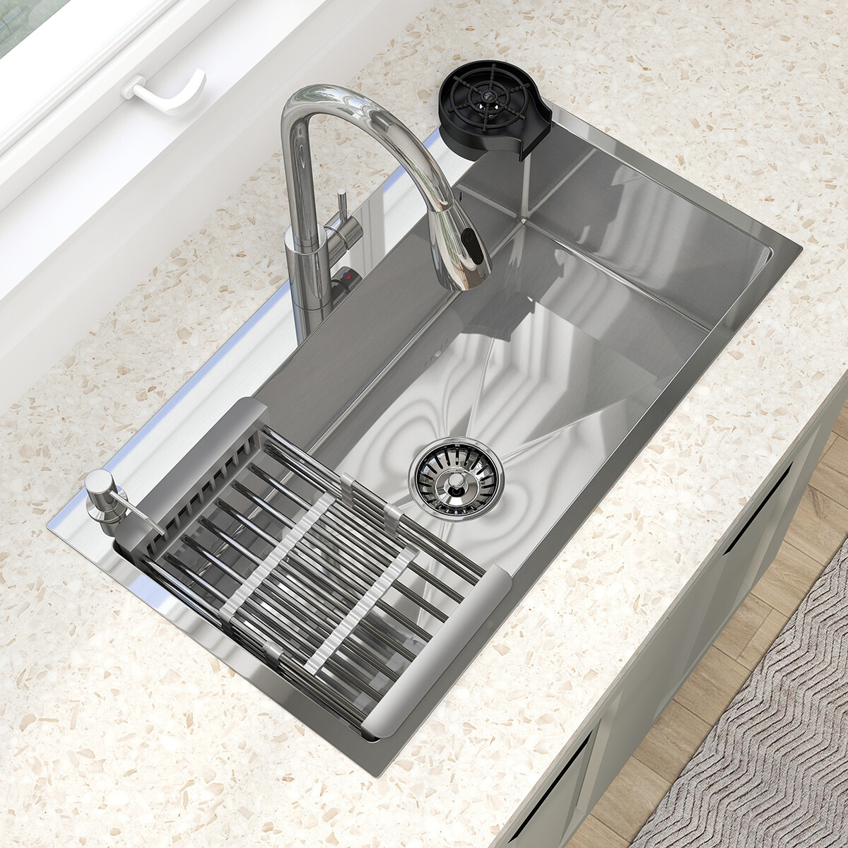 Kitchen Sink Drop In Stainless Steel Single Bowl Top Mount w/ Faucet 28"/30"/32"