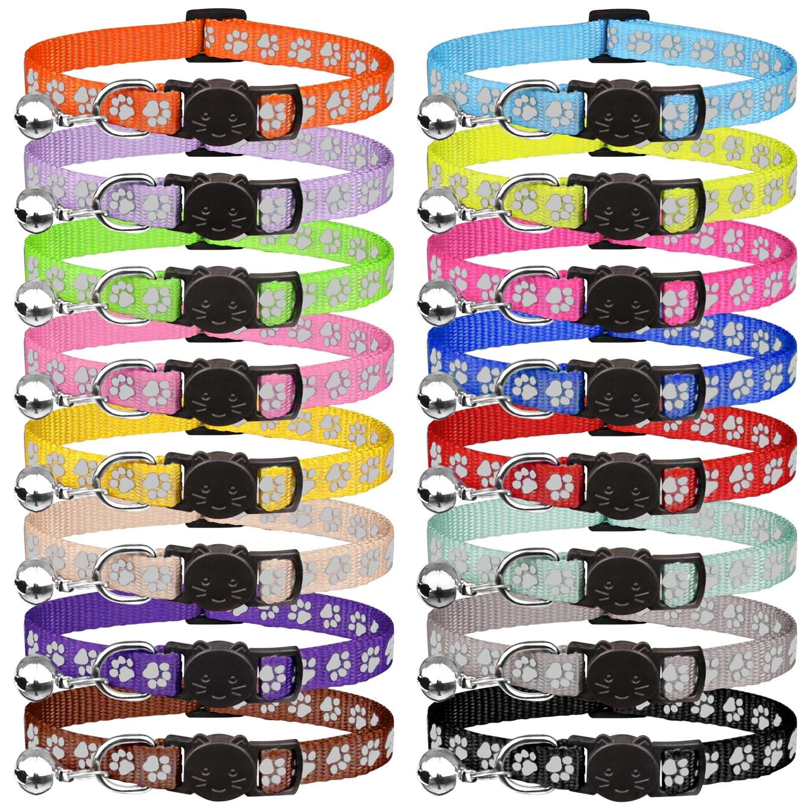 Breakaway Cat Collars Reflective Identification Collars with Bells 16 Pack