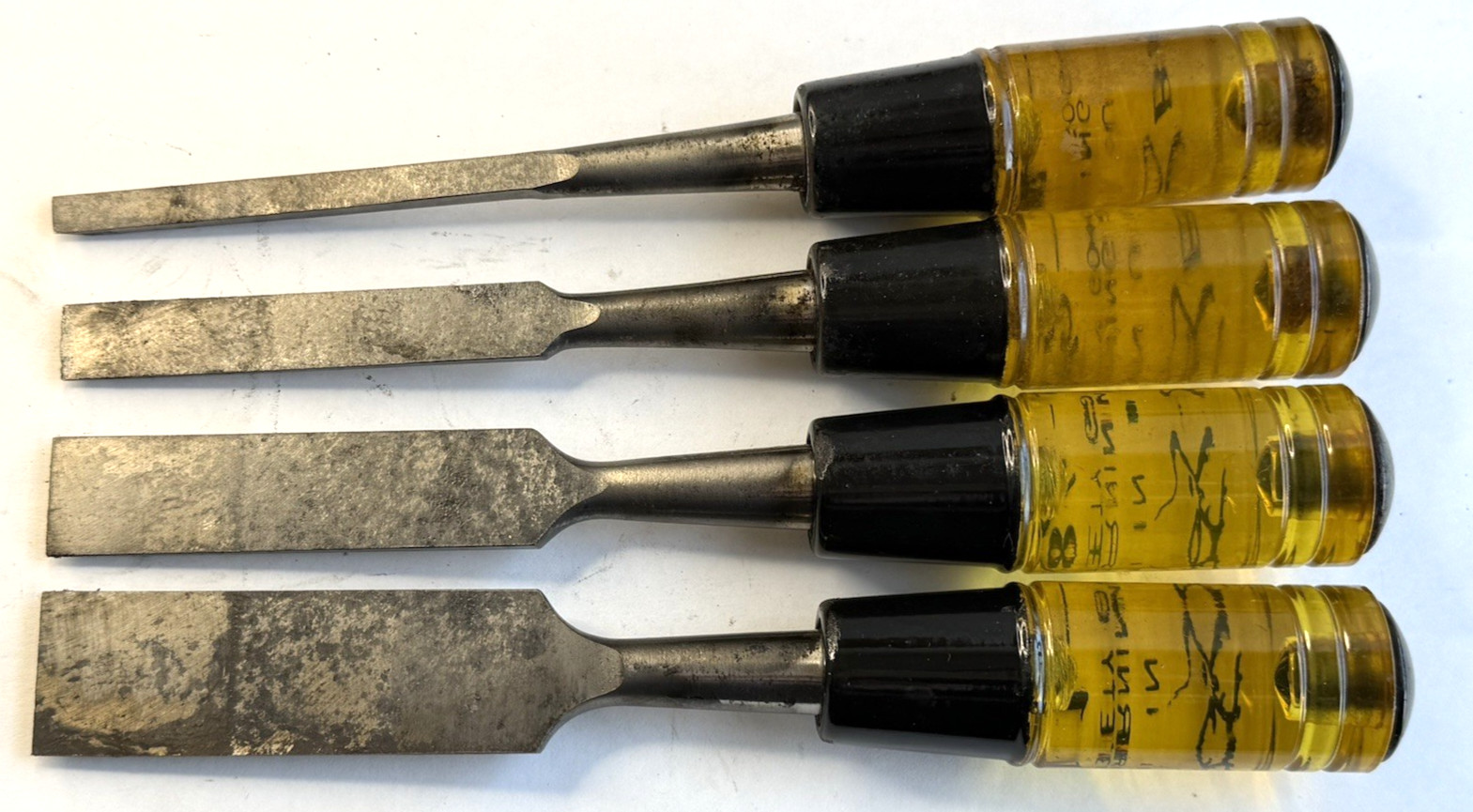 4 Vintage Woodwrking Chisels Buck Bros 1”, 3/4”, 1/2”, 1/4” Made in USA