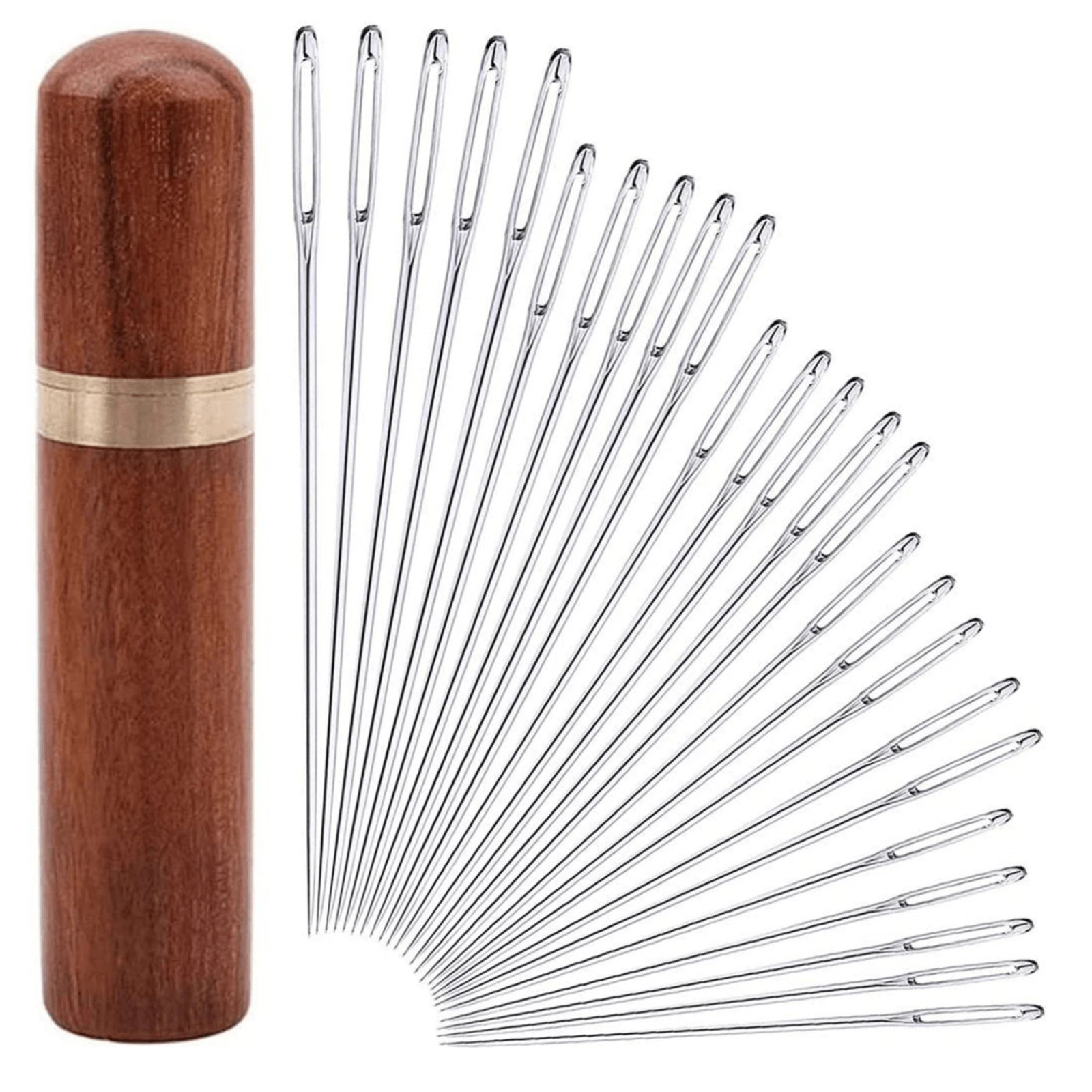 25pcs Large Eye Hand Sewing Needles Set Stitching Needles With Wood Needle Case