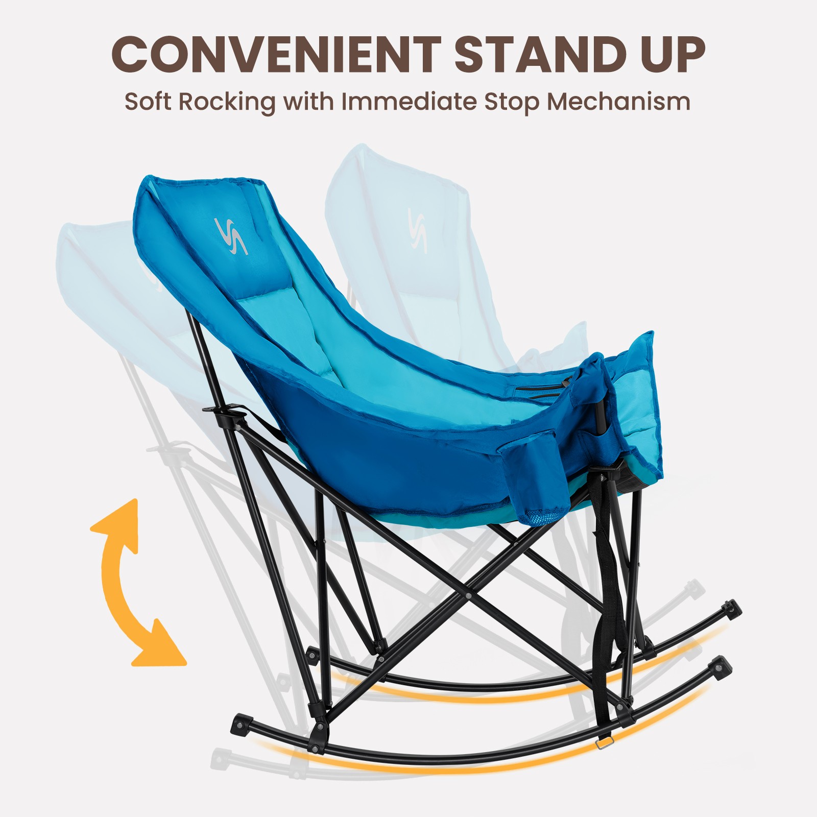 NAIZEA Rocking Chair Outdoor Folding Camping Chair with Cooler Bag Side Pocket