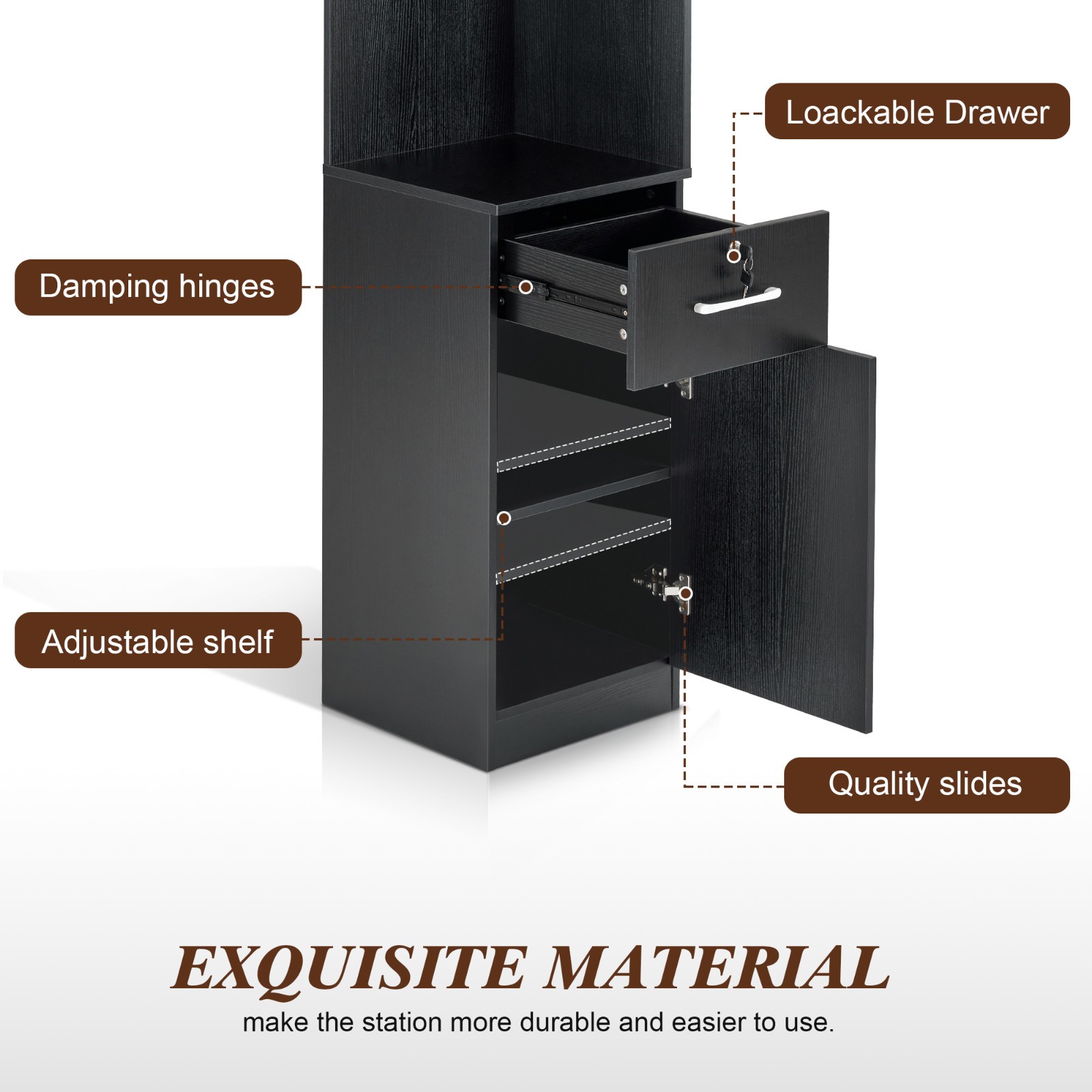 Corner Storage Cabinet with Door and Glass Shelves for Home Office Beauty Salon