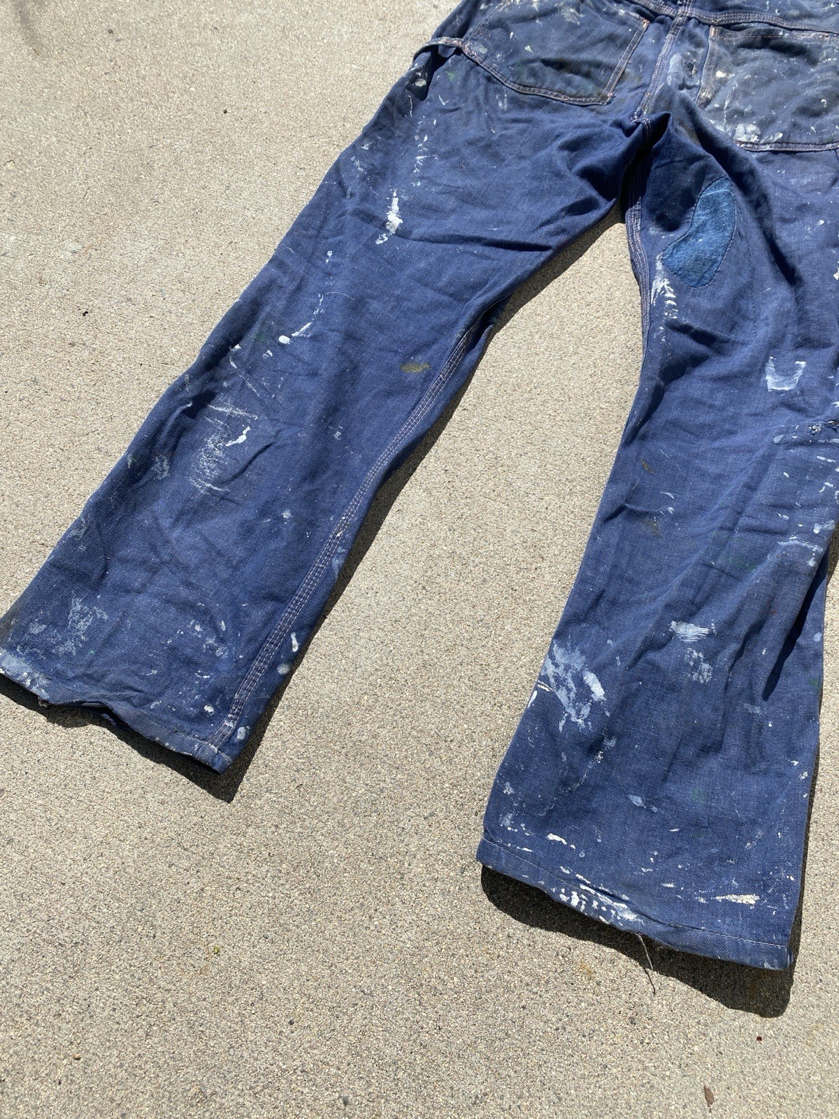 Vintage 60s Paint Splatter Carpenter Pants BLue Thrashed Repaired 32x30 Workwear