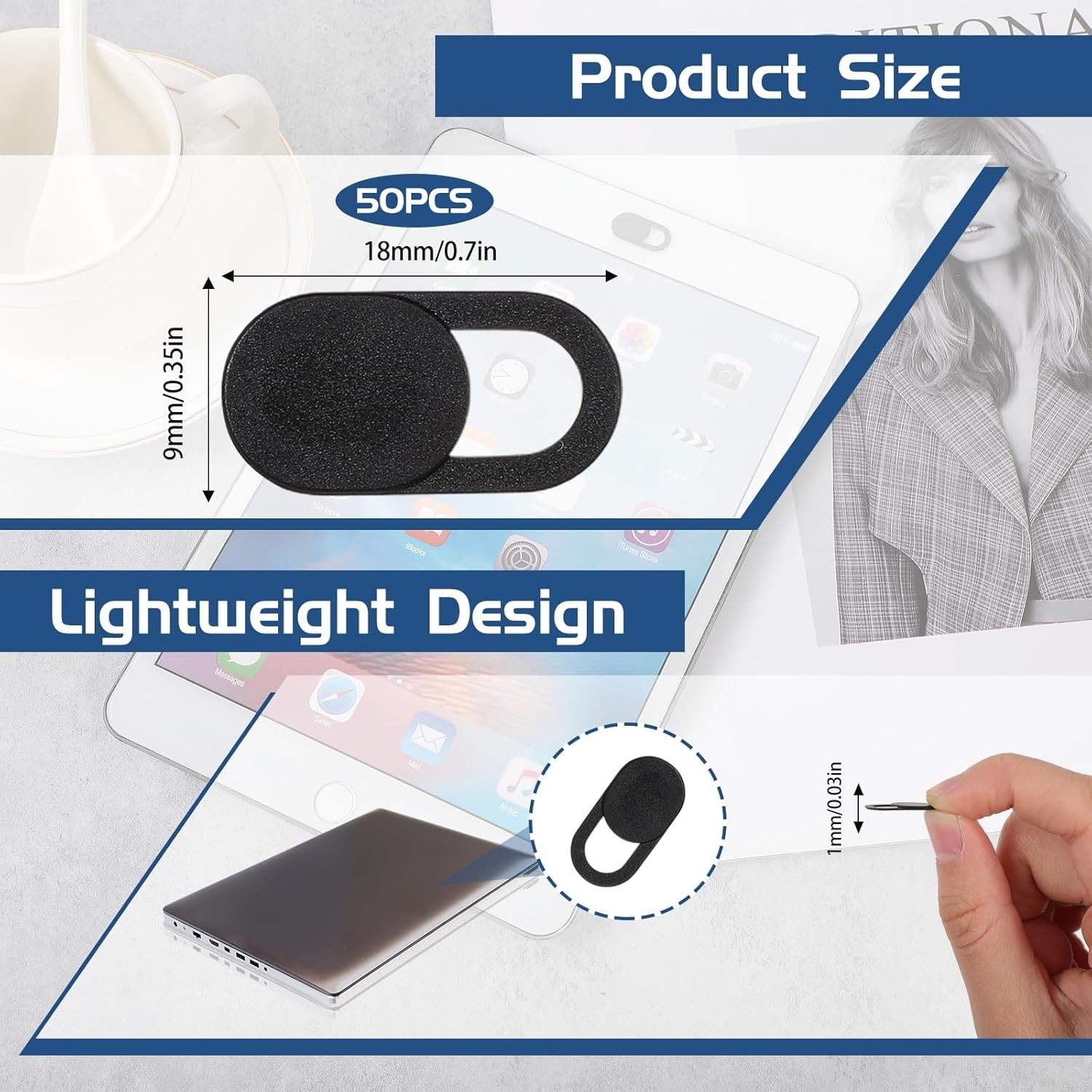 50 Pcs Black Ultra-Thin Webcam Cover Slide, Laptop Camera Privacy Protectors