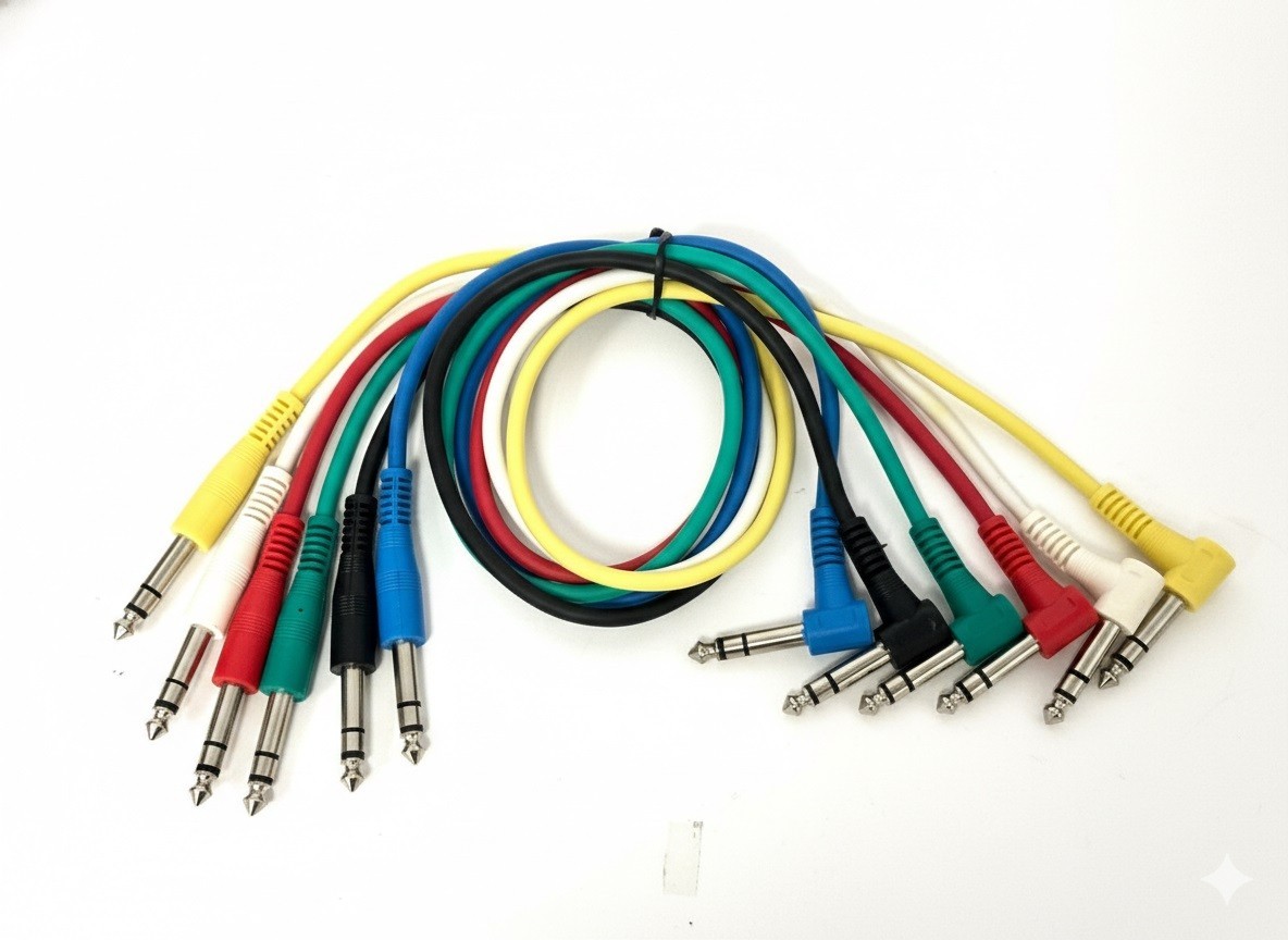 6-Pack Multi Colored 1/4" 90° Elbow TRS 1-4 Ft Patch Cables for Guitar Pedals NW