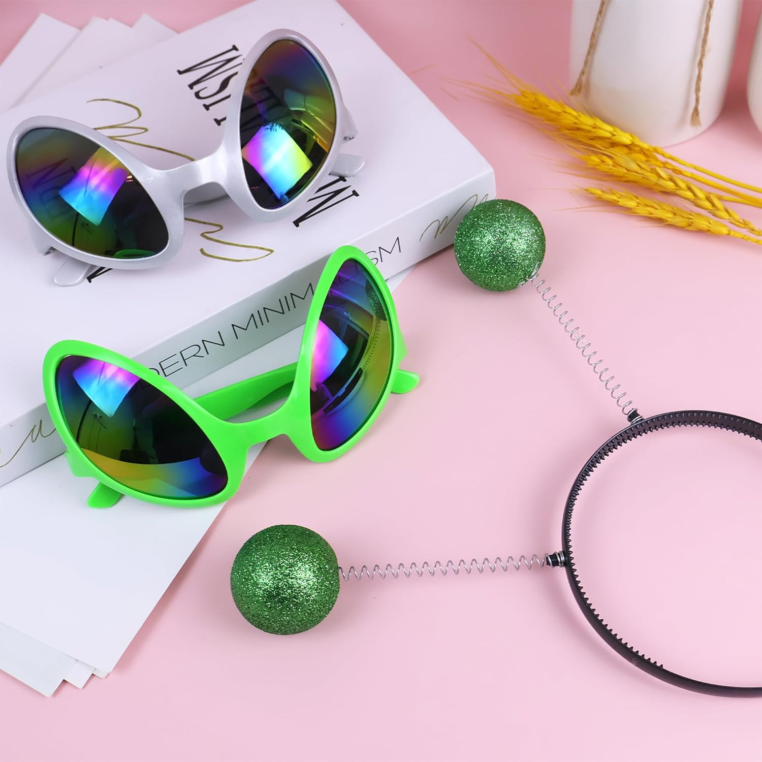 2 Pairs Alien Headband and Glasses, Alien Antenna Headband for Adult Women Space