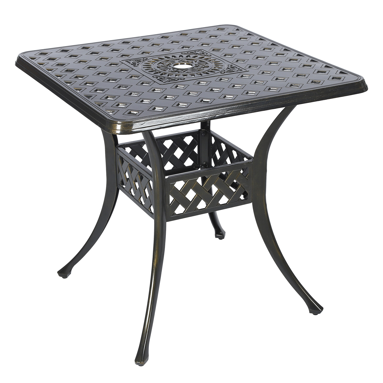Outdoor Patio Square Dining Table Cast Aluminum All-Weather W/ Umbrella Hole