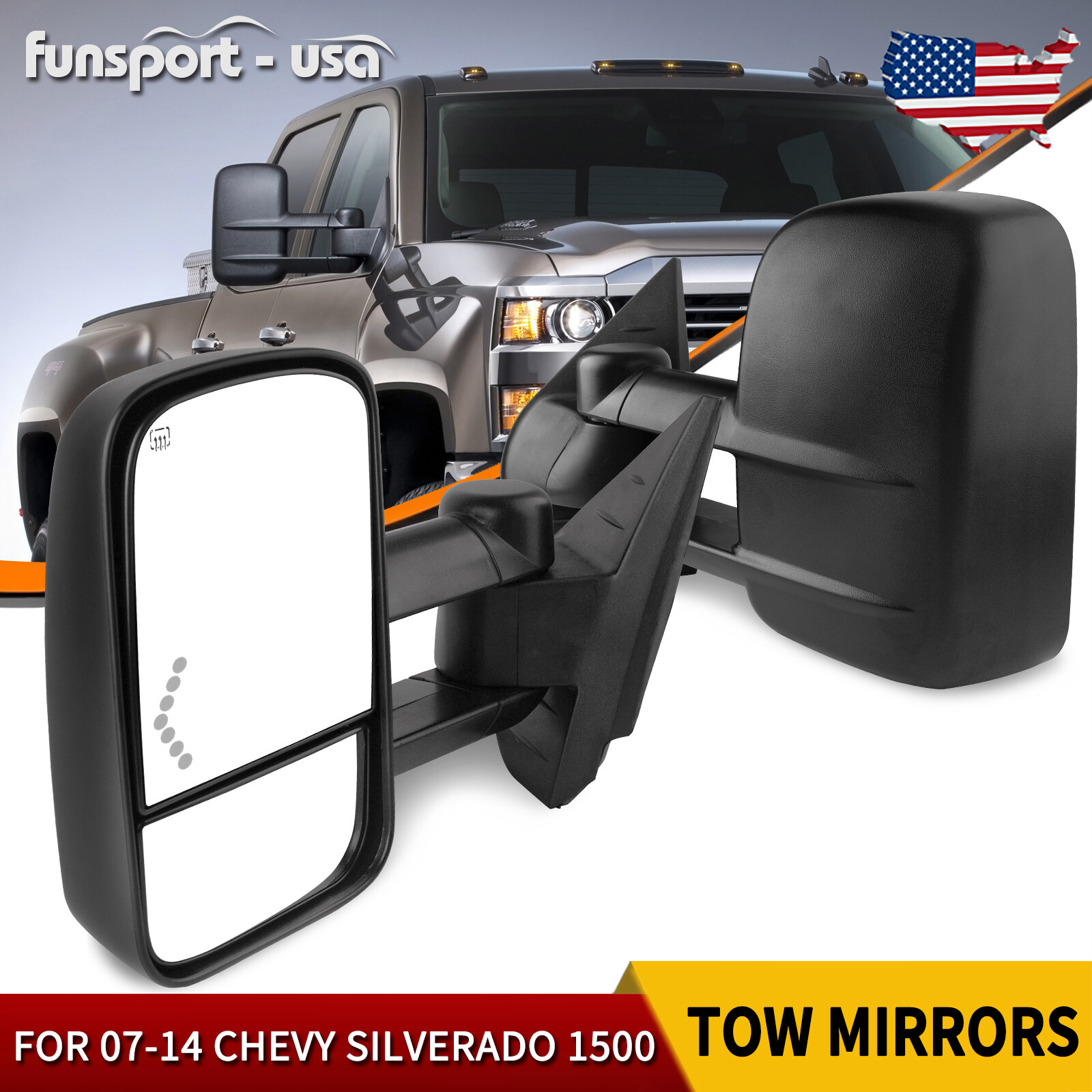 Pair Power Heated Tow Mirrors For 2007-2013 Chevy Silverado 1500 2500 3500 HD