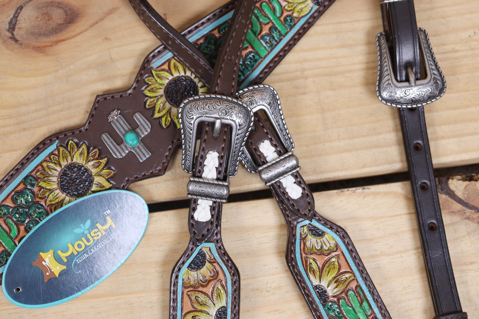 Western Leather Headstall and Breast Collar Tack Set
