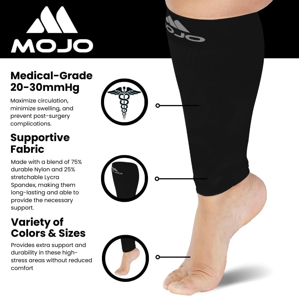 Mojo - Compression Socks Footless for Women and Men 20-30mmHg 3X-Large, Black