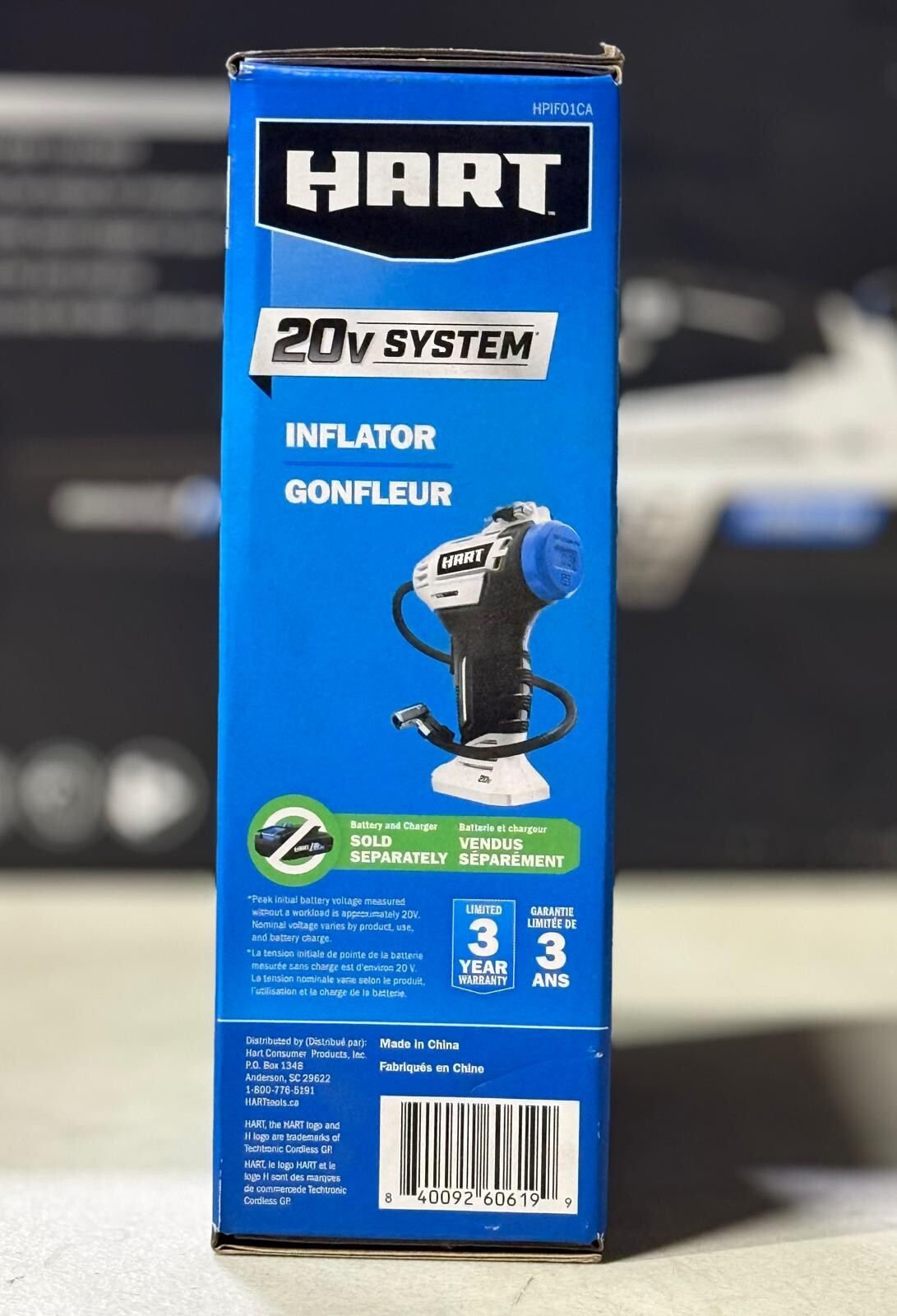 NEW HART 20-Volt Cordless Inflator Air Pump with 20-inch Hose- Tool Only