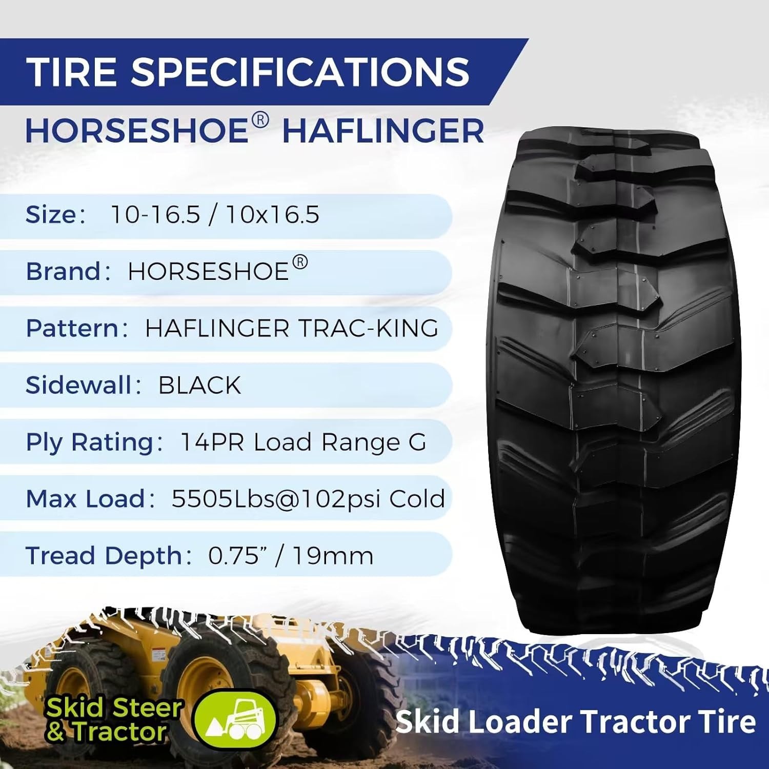 4 10-16.5 14PR Skid Steer Tires fits BOBCAT HAFLINGER TRAC-KING Heavy Duty 10165