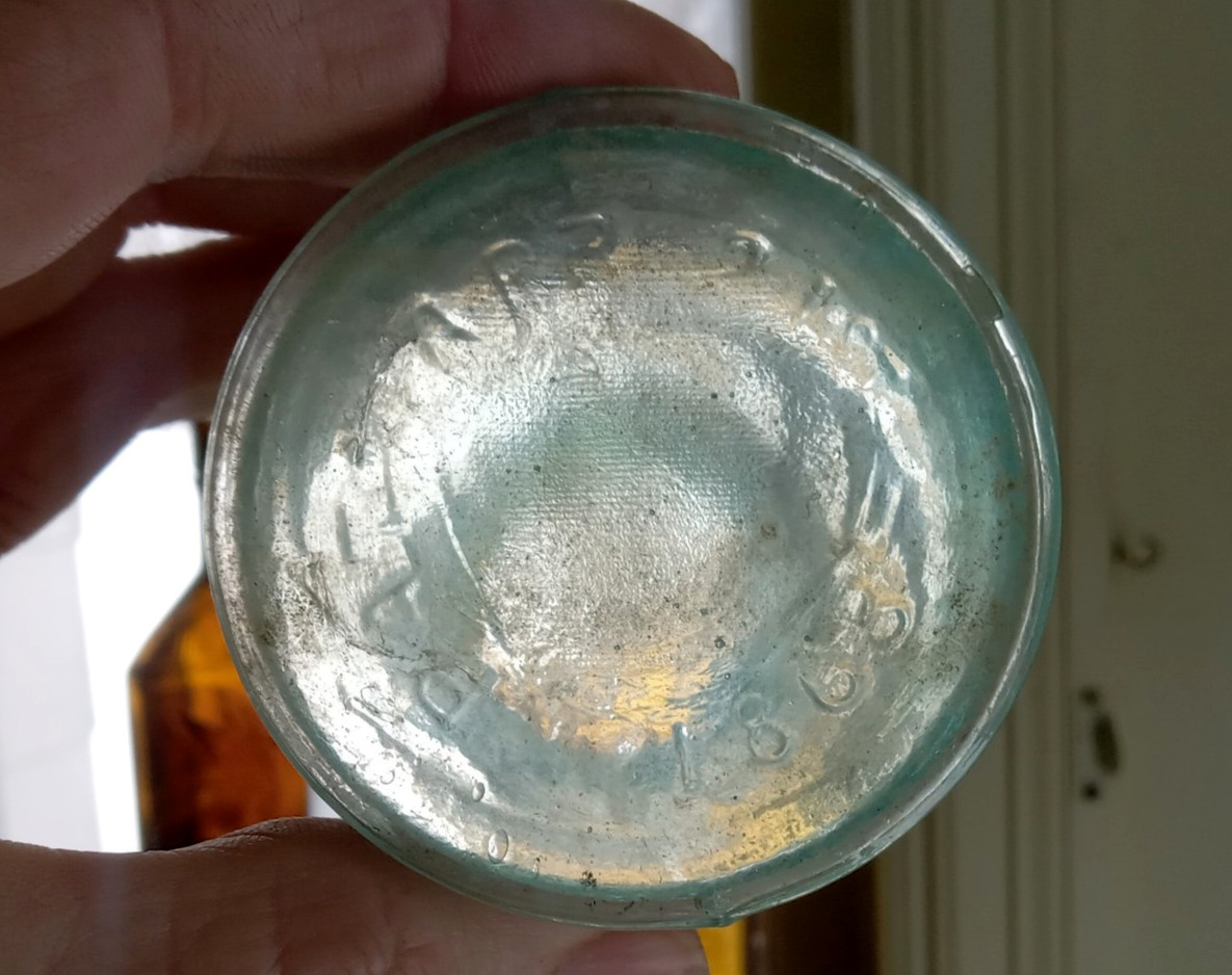 BELL TOP PAT APR.21st 1868 EMB FLARED LIP INK BOTTLE HAND BLOWN NICE