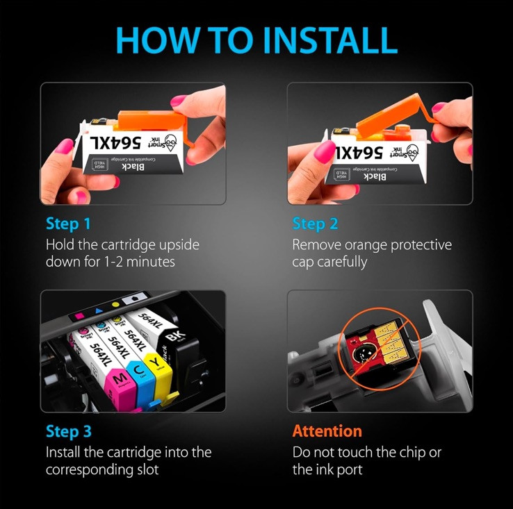 4x Black Ink Cartridge replace for HP 564XL Photosmart 7510 5510 6520 7520 5520